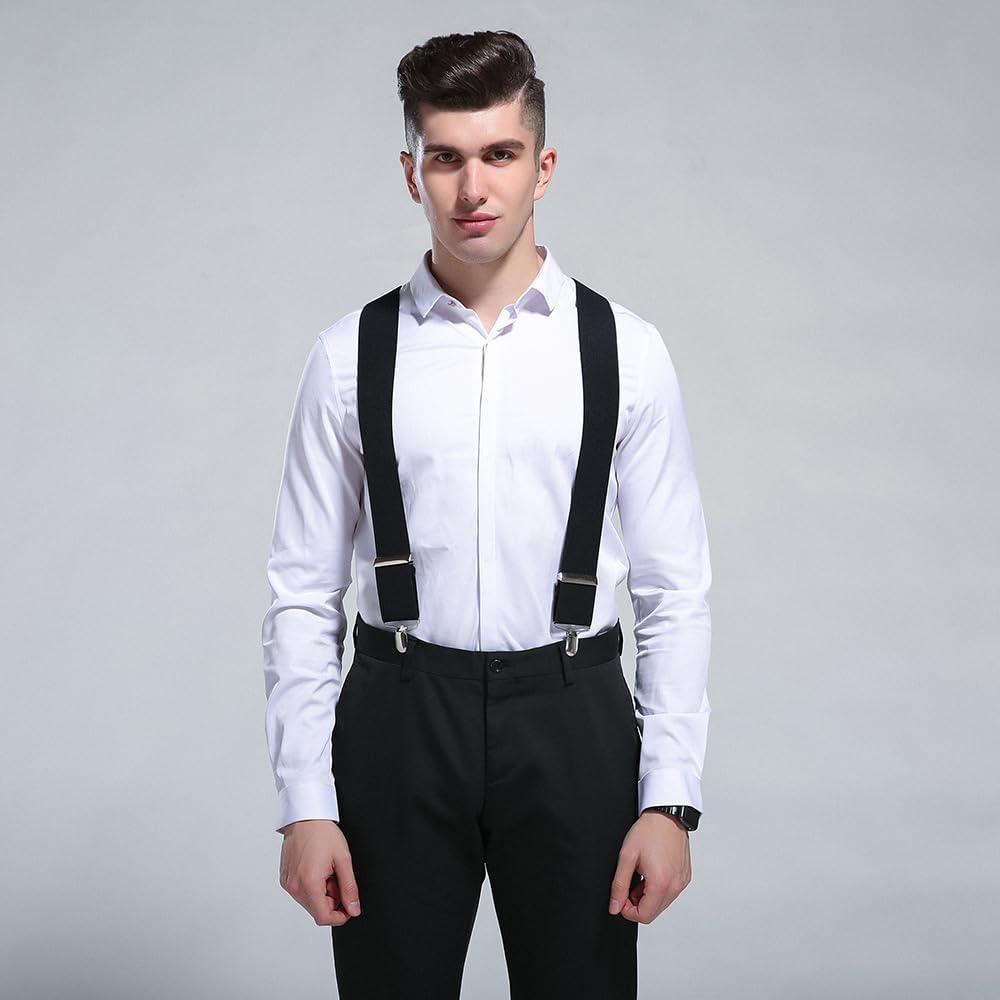 Wide Men'S Adjustable Elastic Suspenders - X-Shape and Y-Shape Clip-On Braces for Unisex Use image number 3