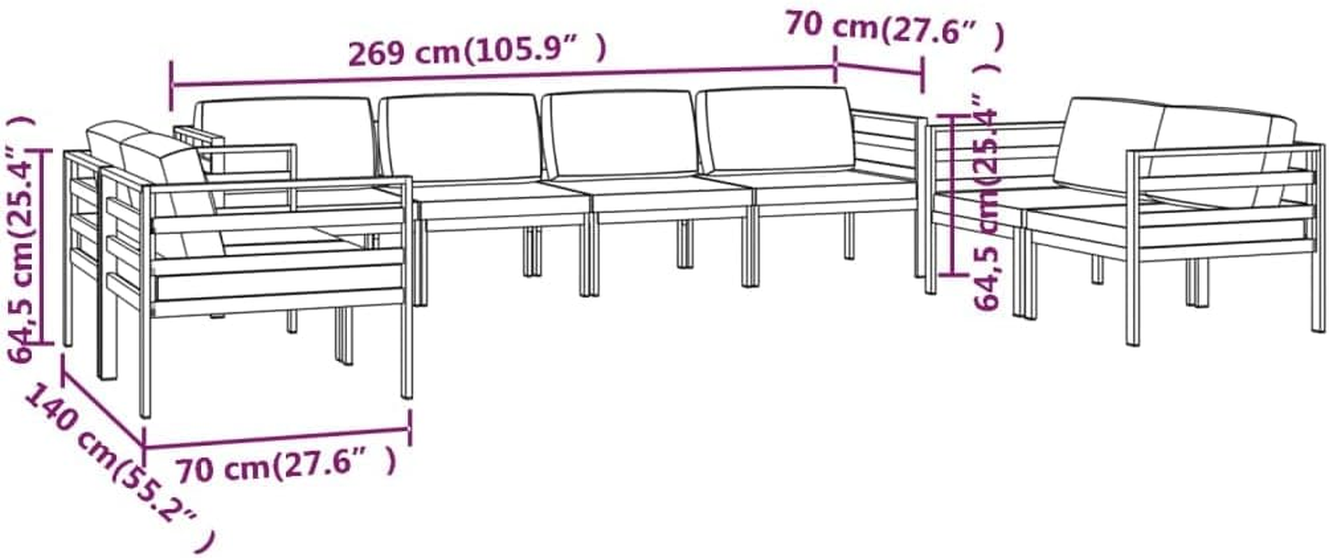 Vidaxl 5-Piece Garden Lounge Set, Outdoor Aluminium Furniture with Cushions, Modular Design, Weather-Resistant, Stylish & Comfortable, Anthracite. image number 1