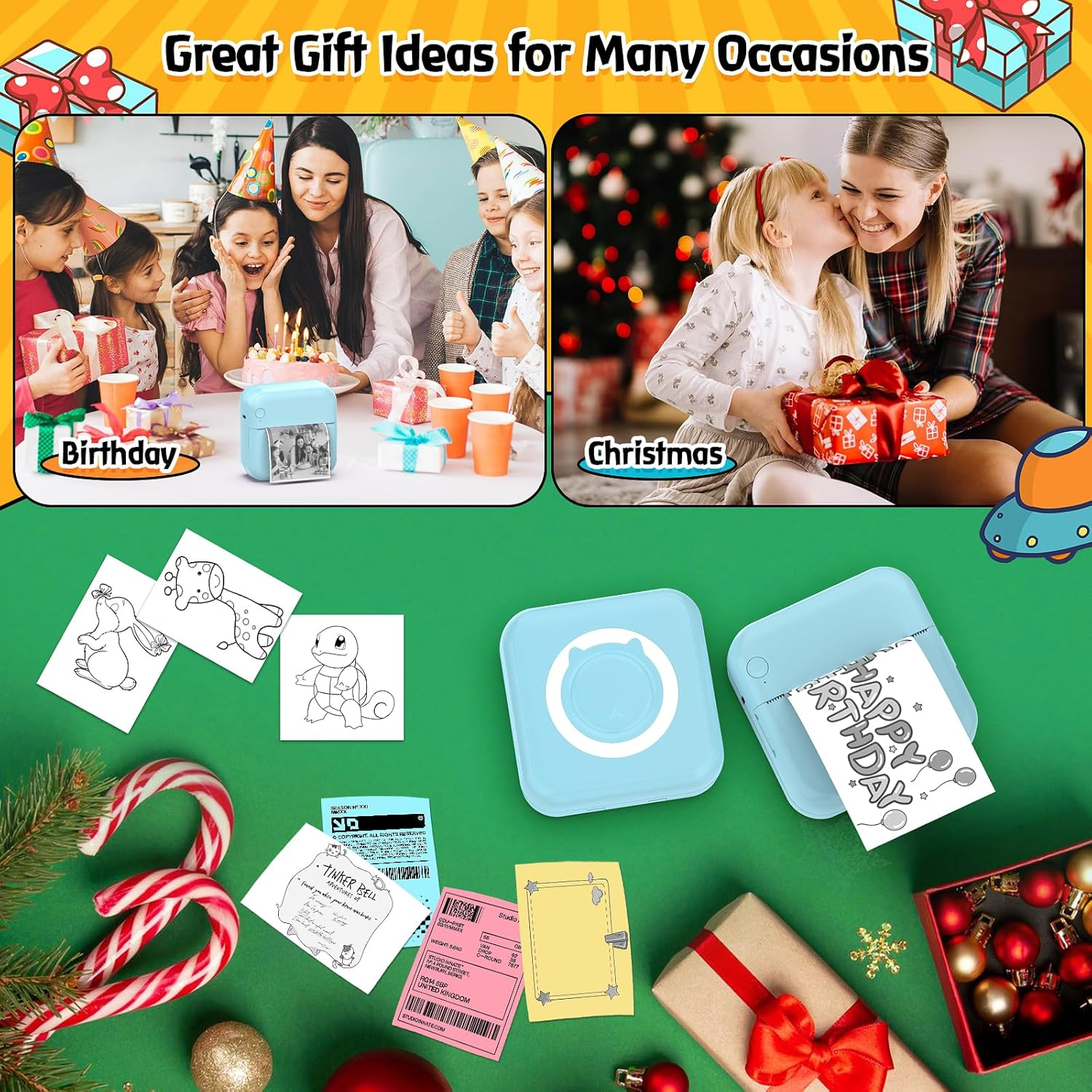 QYCHHJ Portable Pocket Printer for Iphone/Android/Tablet, Inkless Mini Thermal Printer with 8 Rolls Thermal Paper, Bluetooth Mini Sticker Printer for School Notes Scrapbook Supplies Memo Photo, Blue image number 6