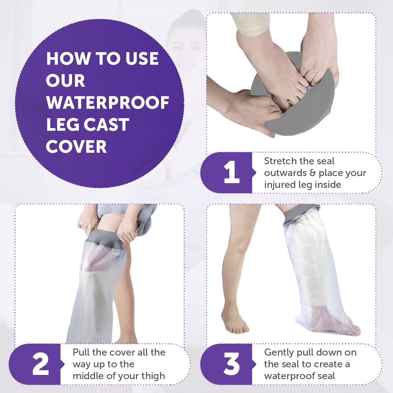 Waterproof Leg Cover for Shower & Bath - Adult - Reusable Waterproof Cast Protector Leg Sleeve Made with a Soft, Stretchy Neoprene Seal & High Grade PVC Body &ndash; Small-Medium, 78 Cm X 44 Cm, Grey
