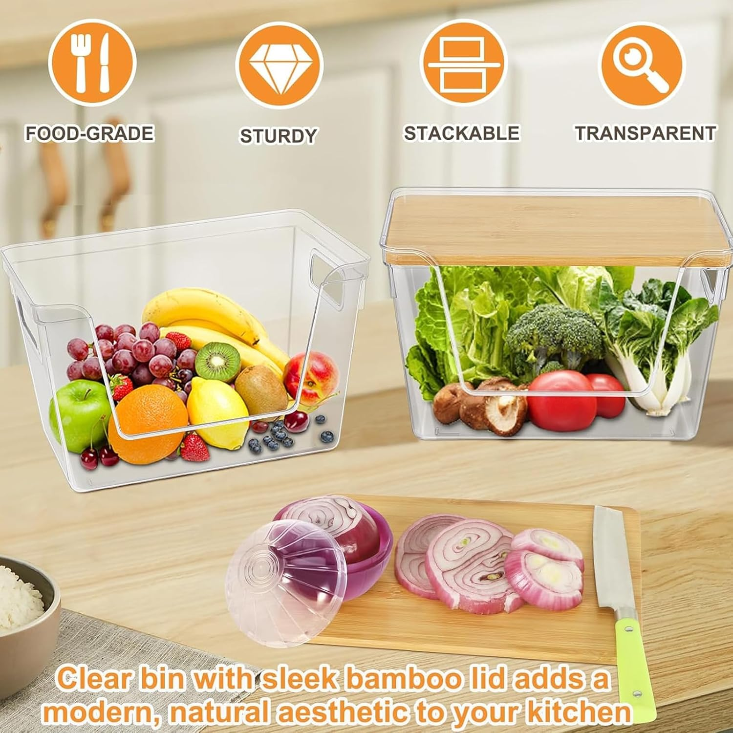 3 Set Pantry Organizer and Stackable Storage Kitchen Counter Organizers with Lid & Handle Sturdy and Durable Storage Basket for Potato, Onion, Garlic, Fruit, Vegetable, Produce image number 3