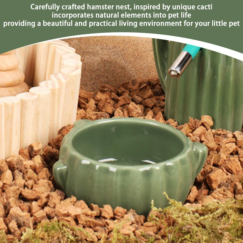 2PCS Food Bowl for Hamster Cactus Drinking Bowl Waterproof Food Dish Ceramic Feeding Bowls for Small Animals, Birds, Guinea Pig, Chipmunk image number 4
