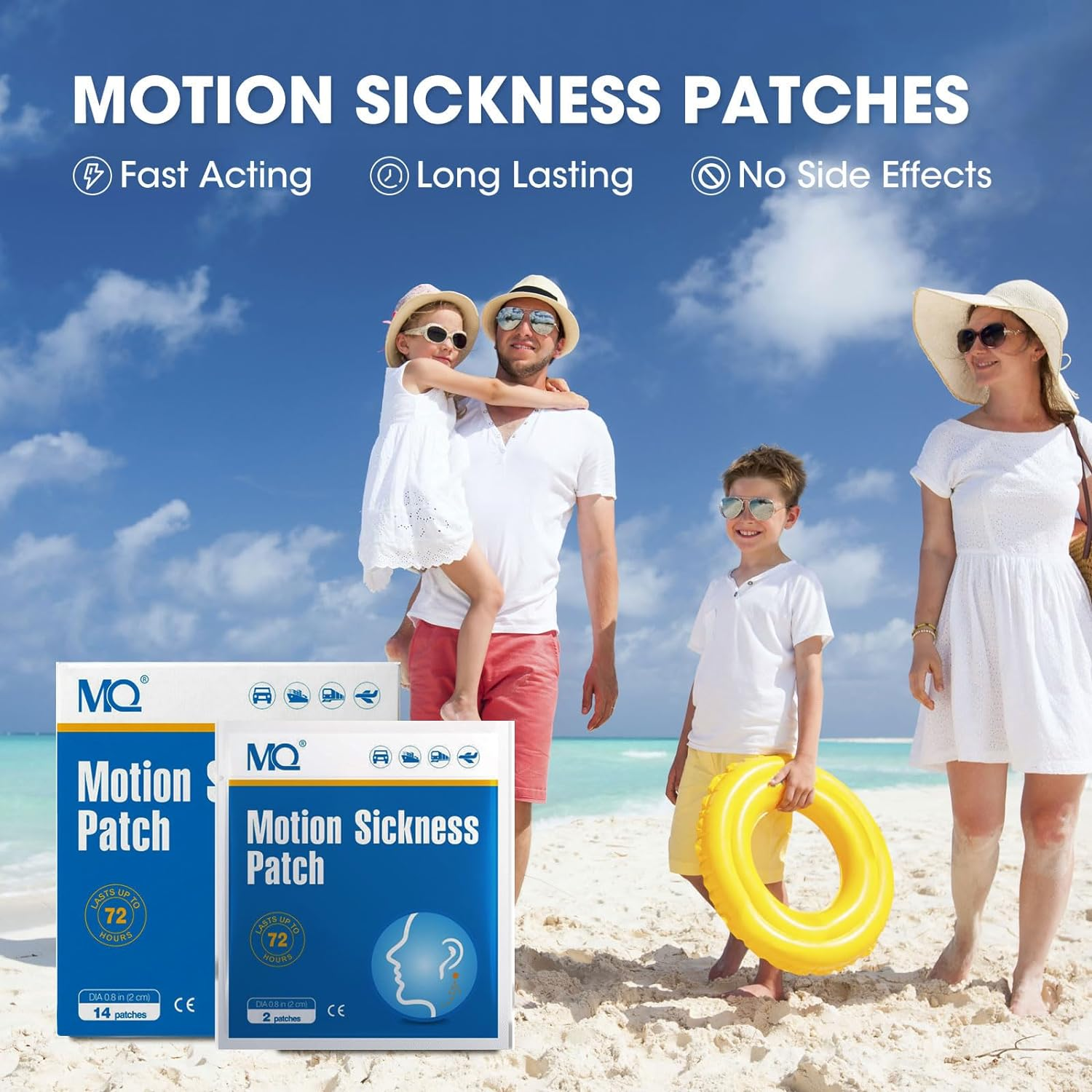MQ 14Ct Motion Sickness Patch for Car and Boat Rides, Cruise and Airplane Trips - Relieves Nausea, Dizziness & Vomiting from Seasickness, Fast Acting and No Side Effects image number 3