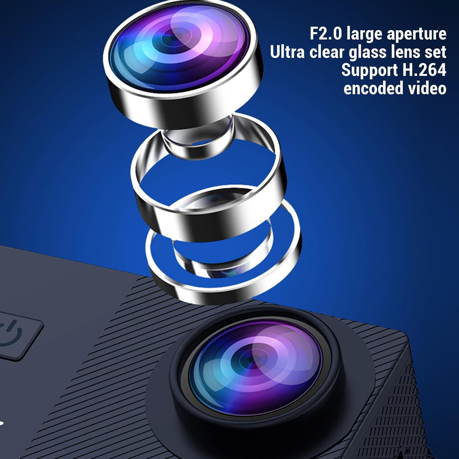 Action Camera 4K, HD Wide Angle Camera with 2 Inch IPS Screen, Versatile Small Wearable Video Camcorder anti Shake with Components for Cycling