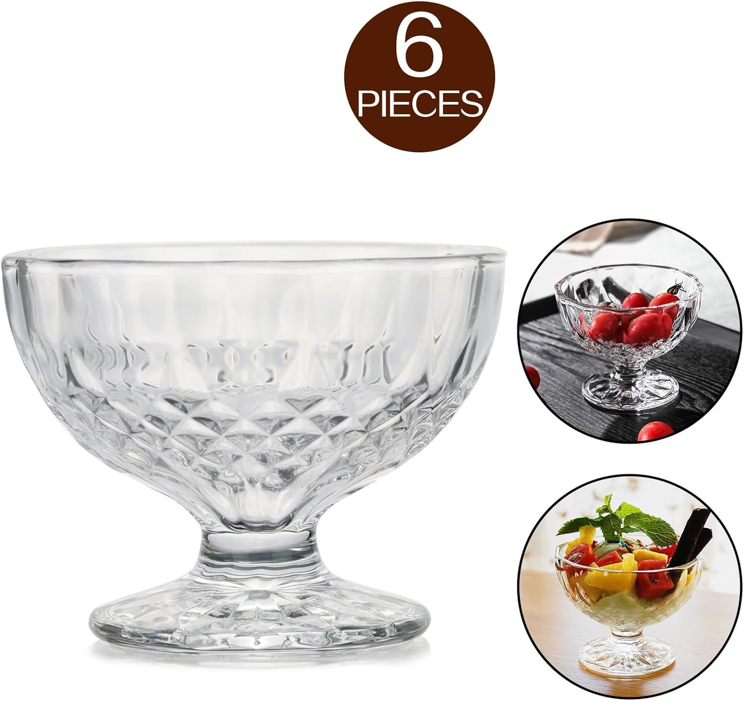 Glass Dessert Bowls Set of 6 Lead-Free Footed Elegant Glass Ice Cream Cups Fruit Parfait Cups Trifle Party Bowl Glass Pudding Cup for Sundae,Snack,Cereal,Fruit, image number 2