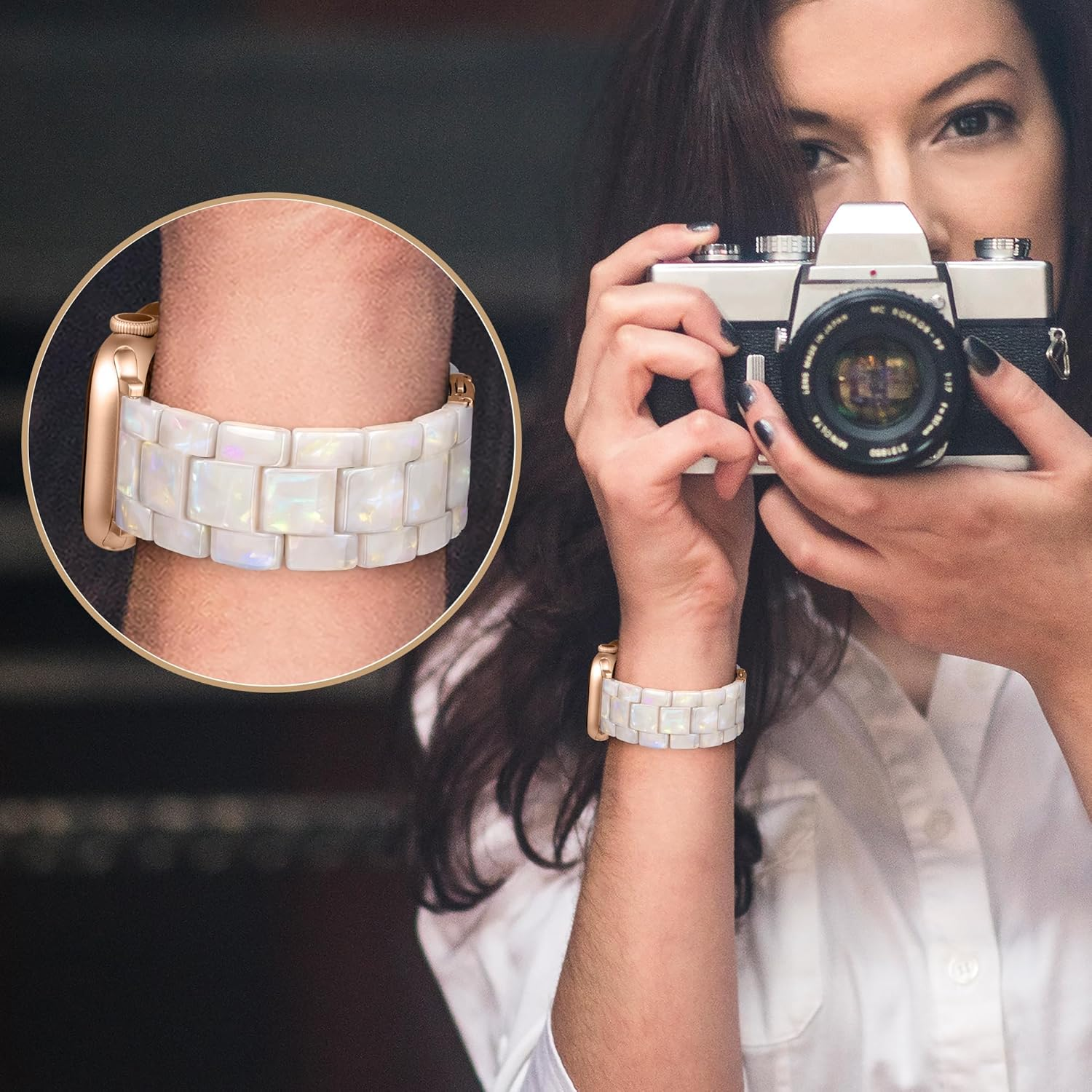 Vamyzji Compatible with Apple Watch Band 49Mm 46Mm 45Mm 44Mm 42Mm, Lightweight Waterproof Resin Sport Iwatch Strap for Apple Watch Series 11 10 9 8 7 6 5 4 3 2 1 SE Ultra 3 2 1(White Rose Gold) image number 2