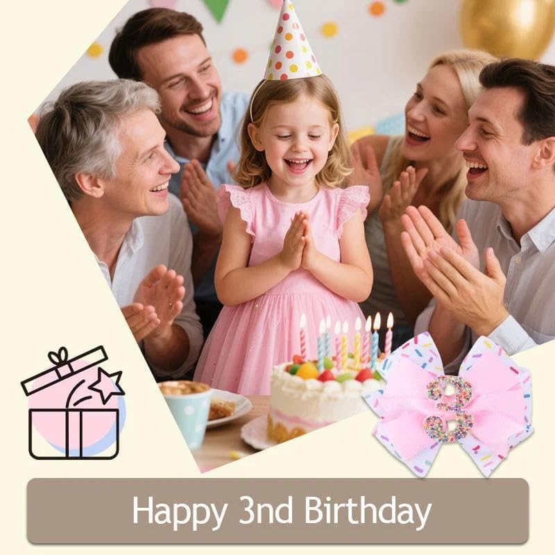 Ice Cream Birthday Hair Bow Clips Sprinkle 3Rd Birthday Girl Hair Bows for Happy Bday Party Favors Glitter Bows Side Clip for 3 Years Old Girls Kids - 2 Year Old Pink image number 5