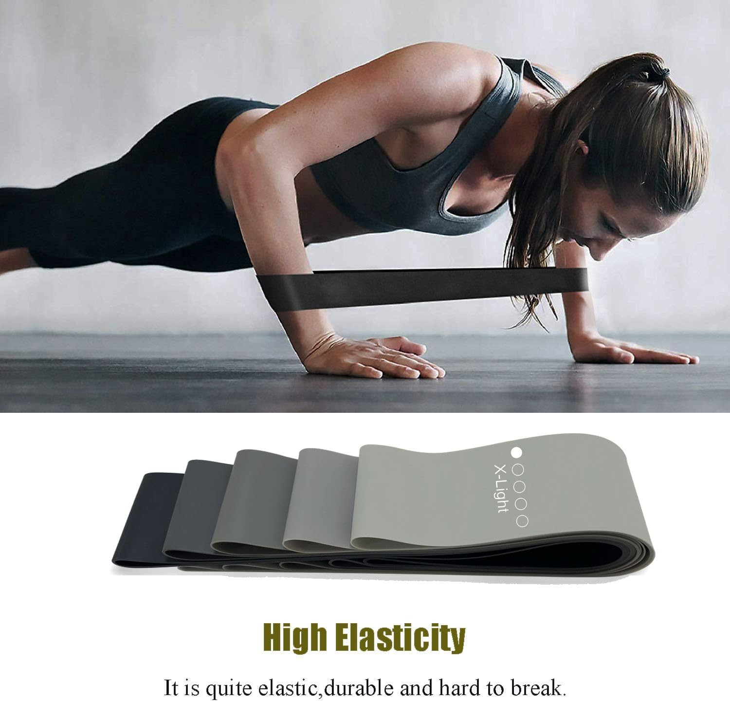 S Sportease Grey Booty Bands Set - 5 Piece Eco-Friendly Natural Latex Resistance Bands - Gym & Home Exercise, Pilates, Strength Training - Colour-Coded, Tear-Resistant Fitness Equipment