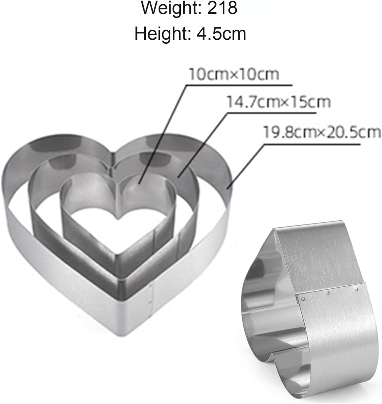 3 Pcs Cake Rings Set, Mousse Cake Rings, Baking Moulds for Pancakes, English Muffins, Biscuits, Reusable Stainless Steel Pastry Molds for Steaming, Baking, Non-Stick Cutter Mold Kit (Heart Shaped) image number 2