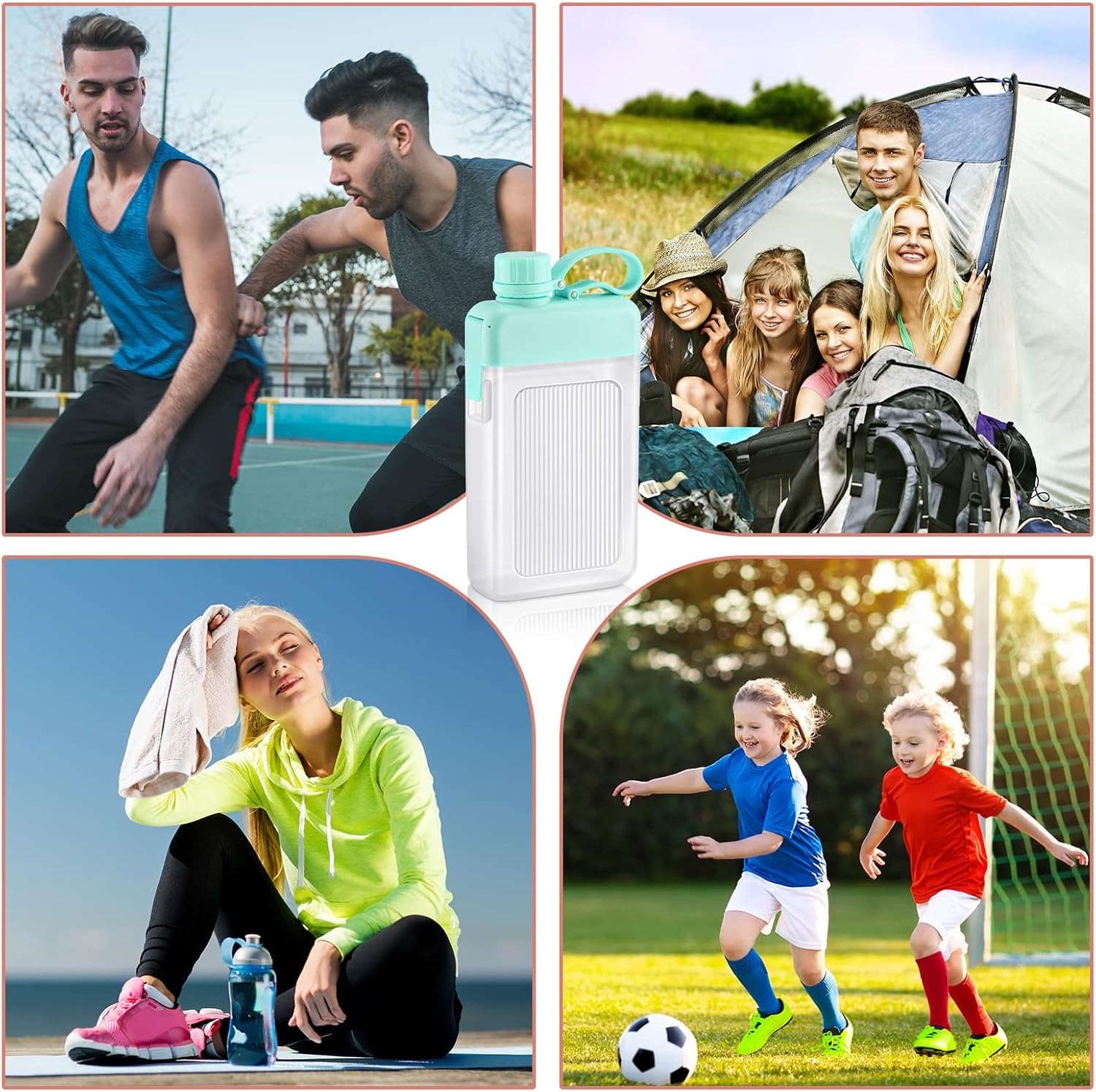 Amyhill 3 Pcs Flat Water Bottle 15Oz A5 Travel Bottles Leak Proof Slim Square Memo Flask Plastic Portable Travel Mug for Outdoor Sports Fitness Camping Hiking Cycling(White, Pink, Green) image number 5