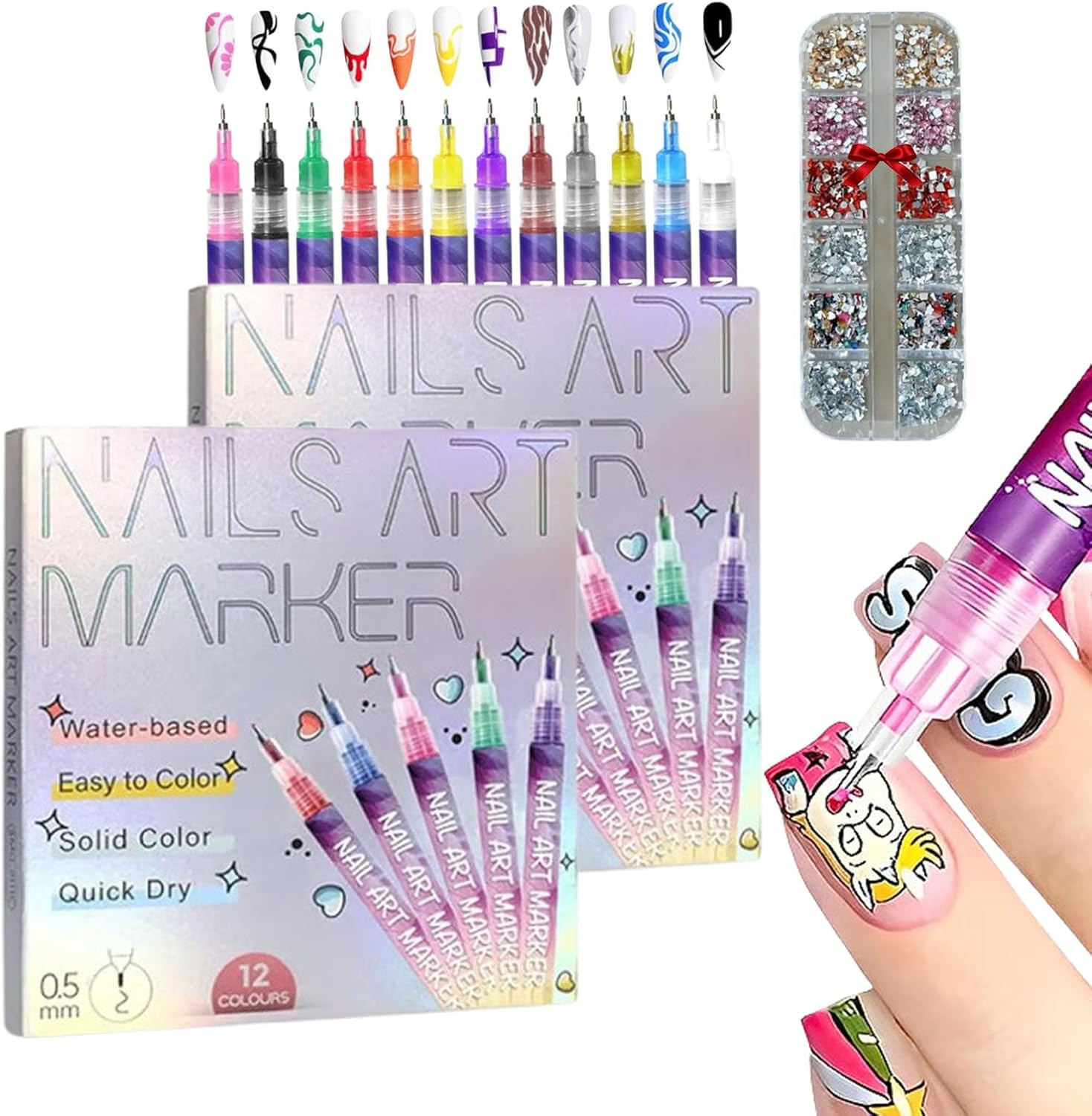 Graceifully 12-Color Nail Pen Set, Entiretotal 12 Colors Nail Art Pens Set, Nail Art Markers Fine Tip, Quick Dry Nail Pens, Acrylic Paint Markers Fine Tip for Nail Art (1Set)