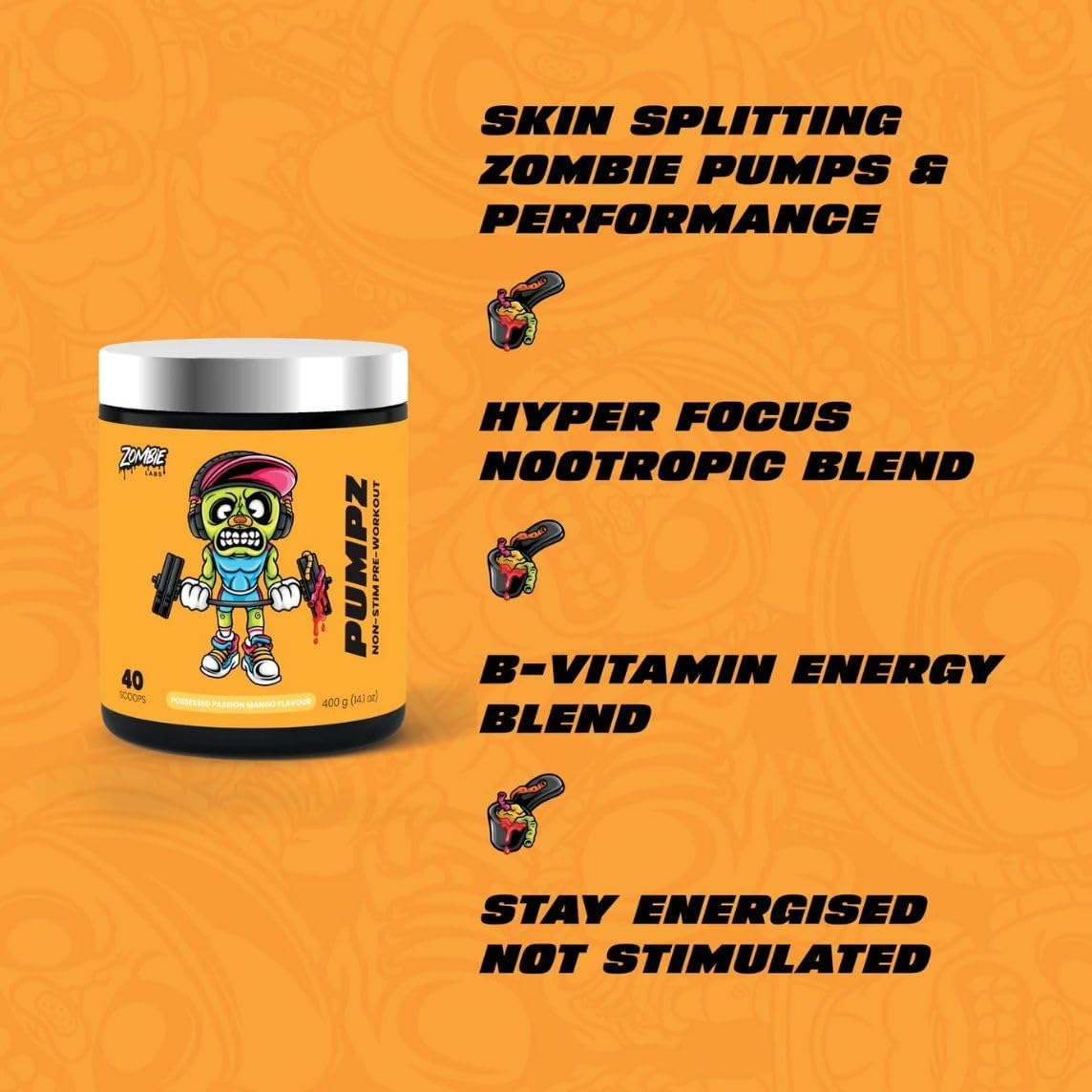 Zombie Labs Pumpz Non-Stim Pre Workout Watermelon 10 Serve image number 3