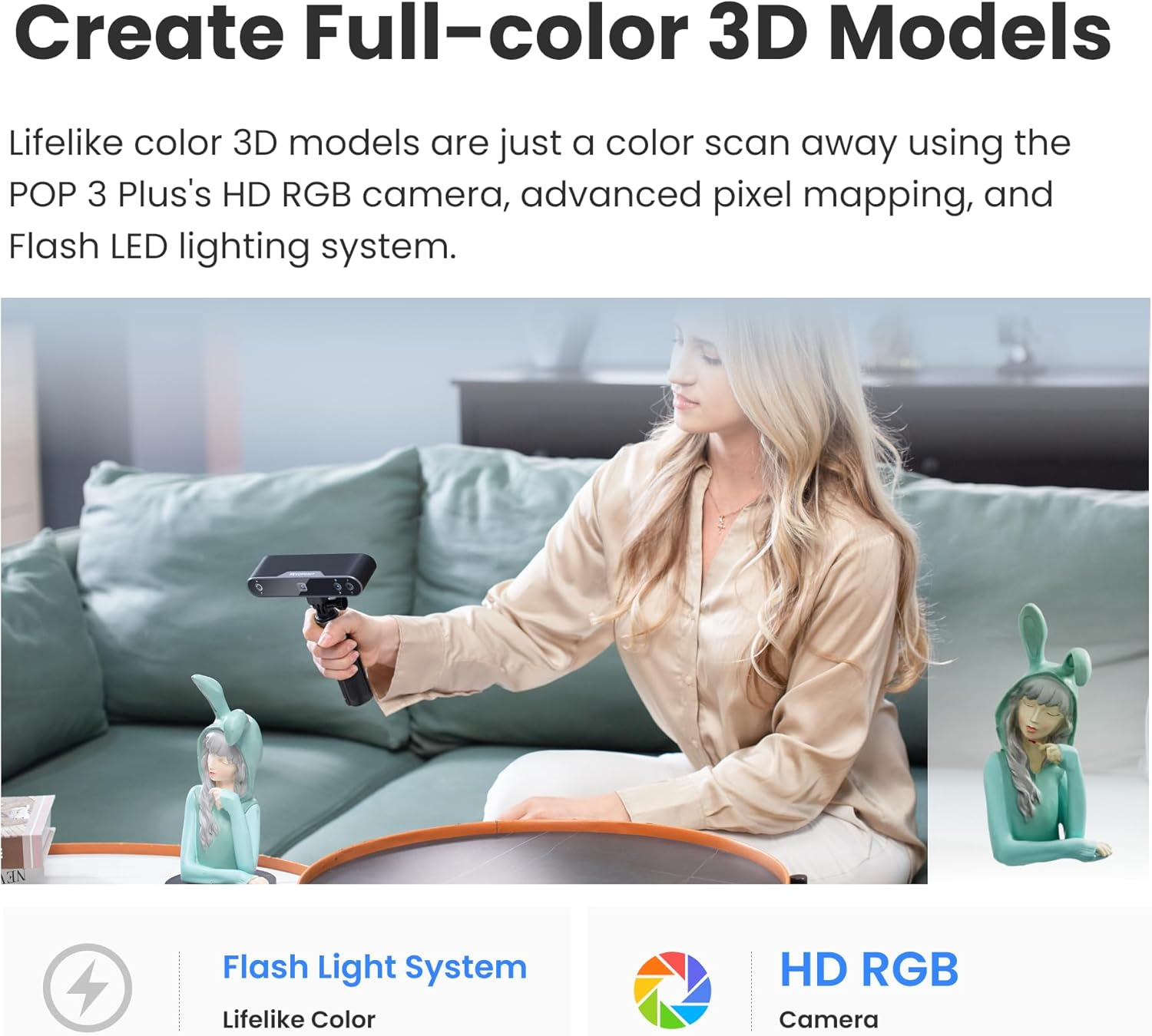 Revopoint POP3 plus 3D Scanner for 3D Printing, Handheld 3D Printer Scanner 0.04Mm Precision, Full-Color Scan for Medium Object, Support for Android/Ios/Win/Macos, Standard image number 1