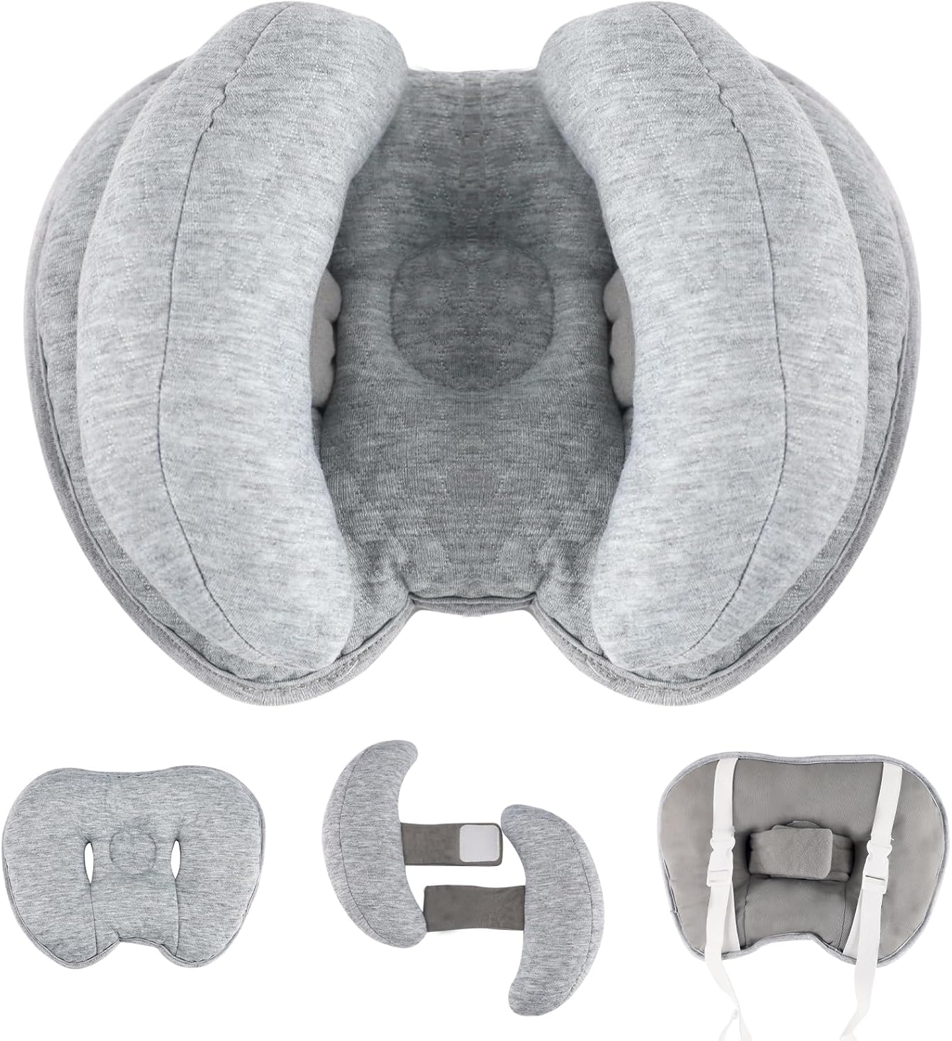 Upgraded 2 in 1 Baby Travel Pillow, Adjustable Banana Shape Baby Neck Head Support Piloow Stroller Insert Cushion for Kids, Toddler, Grey