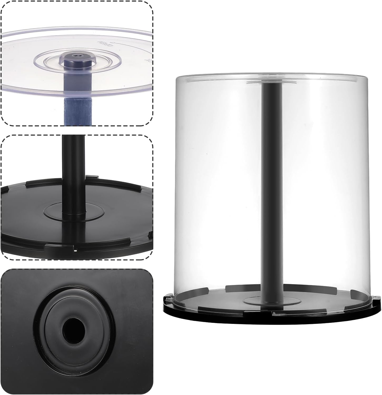 ABOOFAN CD/DVD Cake Box Spindle,6Pcs Empty CD DVD Cake Box 100-Disc CD/DVD Storage Bucket Clear Storage Box Container with Black Base for Bookshelf Desktop image number 5