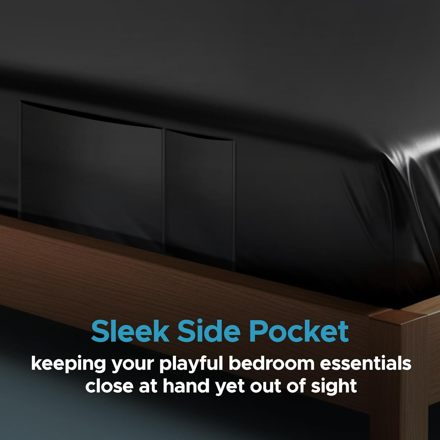 Black Vinyl Queen Waterproof Fitted Massage Bed Sheet with Side Pocket | Mattress Protector, Bed Cover for Nuru Massage - Oil, Water-Based, Silicone Safe | 152Cm X 203Cm + 35Cm Deep Pocket image number 4