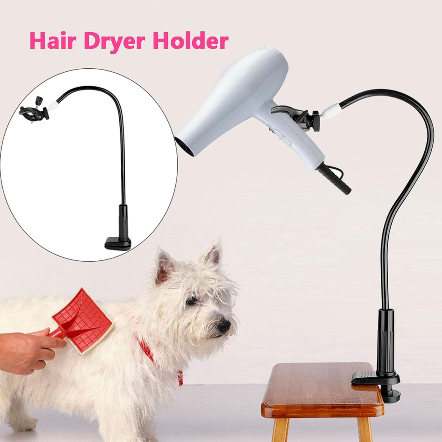 Pet Hair Dryer Holder, Hair Dryer Stand, 360 Degree Rotation, Hands-Free, Pet Hair Dryer Stand for Grooming Dogs and Cats image number 6