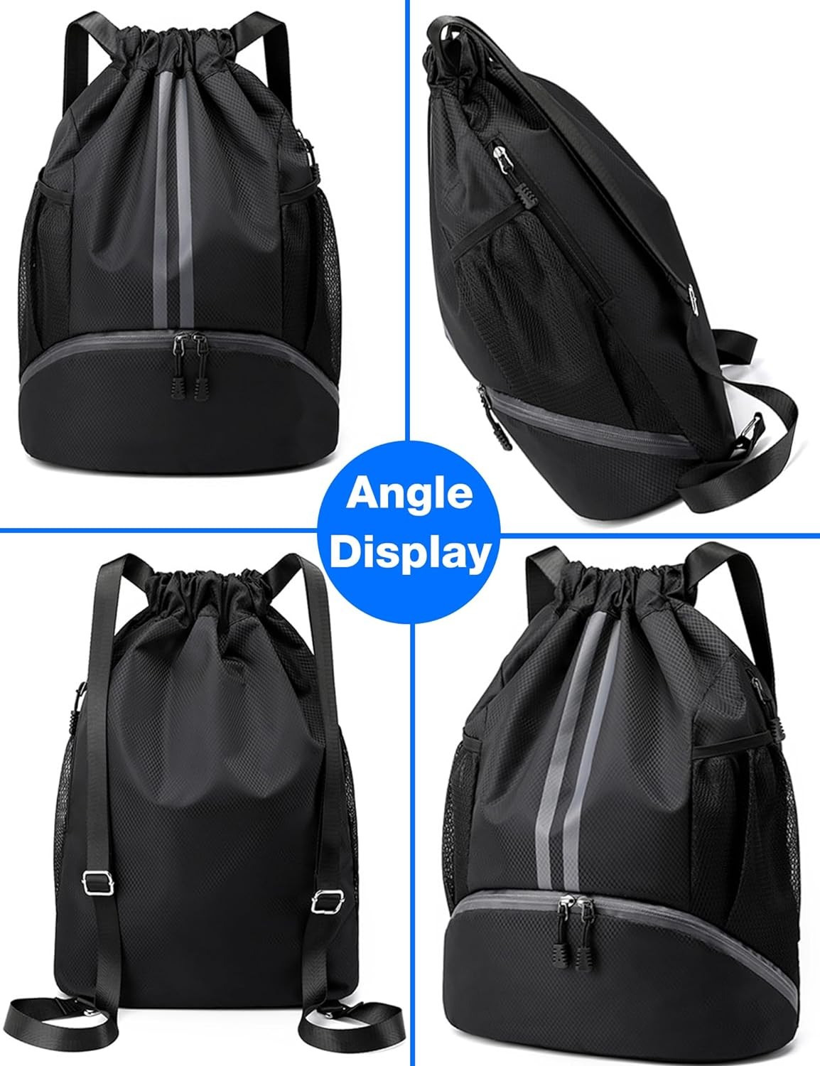 Outdoors Soccer Bag, Large Capacity Football Storage Bag, Portable Oxford Cloth Backpack, Waterproof Soccer Backpack with Ball Shoe Compartment Drawstring, Gym Bags for Basketball Volleyball image number 3