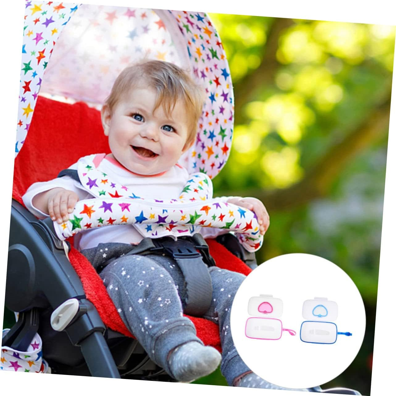 Portable Baby Wet Tissue Cases 2Pcs Set Sealing Lid, Lightweight Reusable Tissue Box for Outdoor Travel, Infant Wet Wipe Holder in White and Pink or White and Blue image number 5