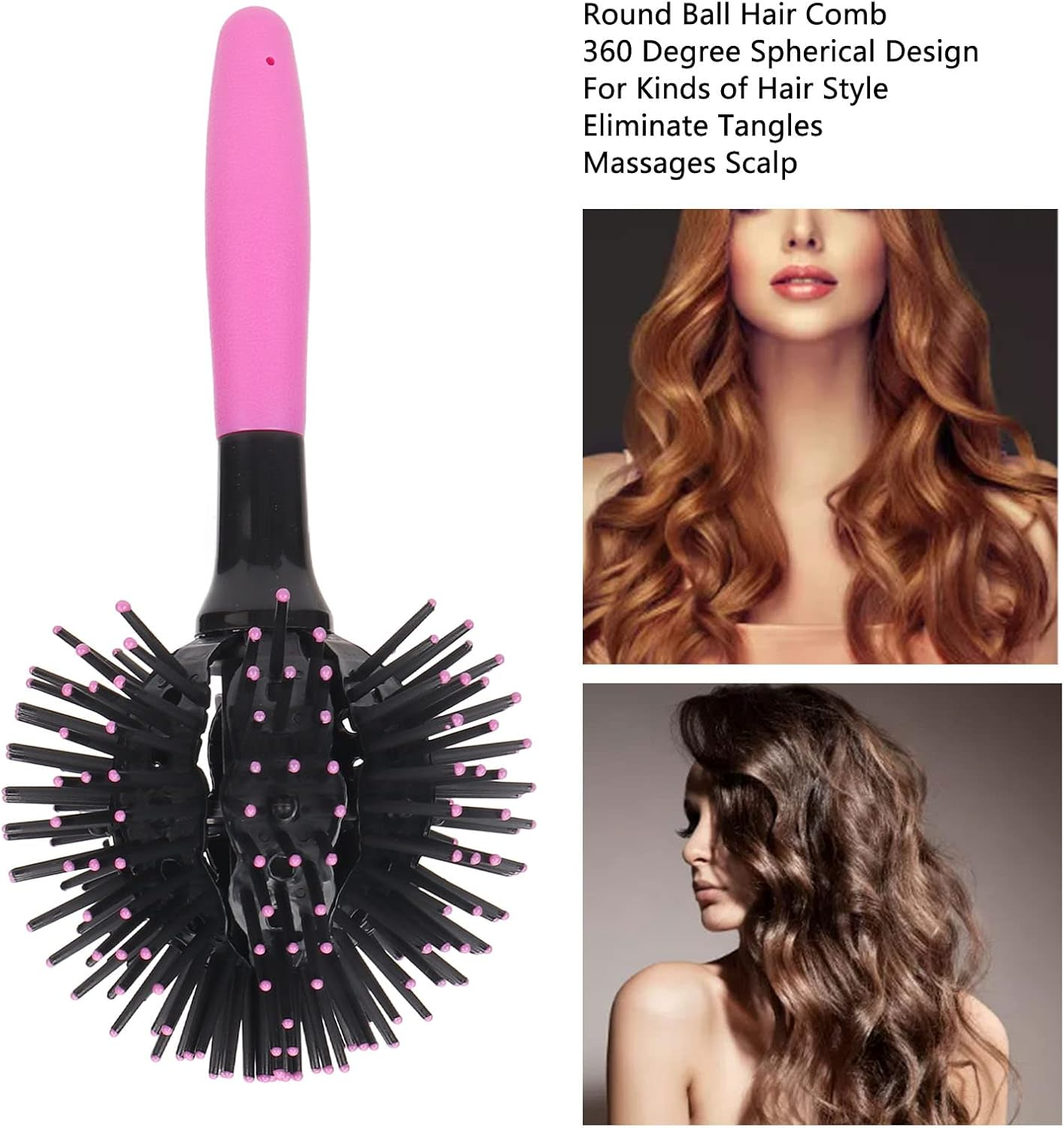 3D Curly Hair Comb round Ball Hair Brush Detangling Eliminates Tangles Portable Massage Scalp for Salon