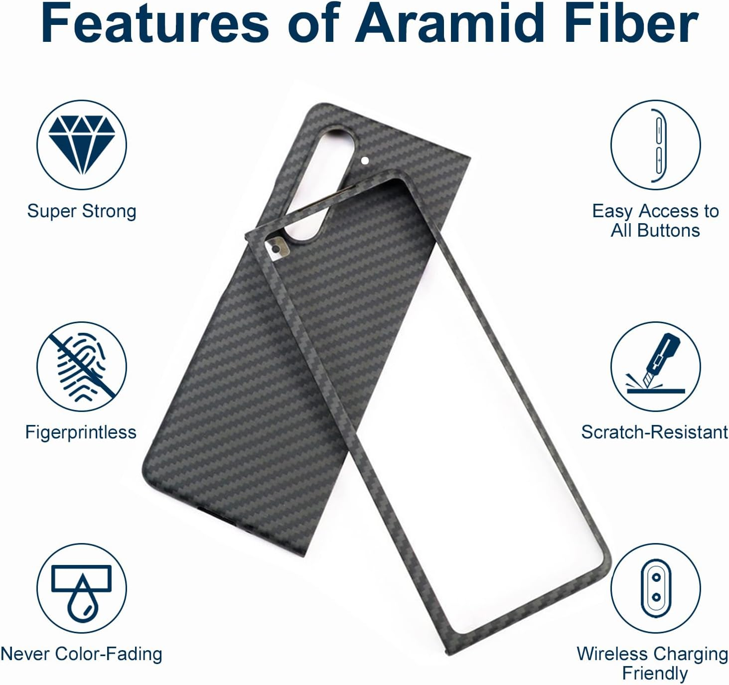 Sisyphy Aramid Fiber Case for Samsung Galaxy Z Fold 5 5G with Carbon Fiber Texture, Super Slim Protective Cover Skin, Soft Touch Sturdy Durable Case, Snap-On Back Cover Wireless Charging Friendly image number 6