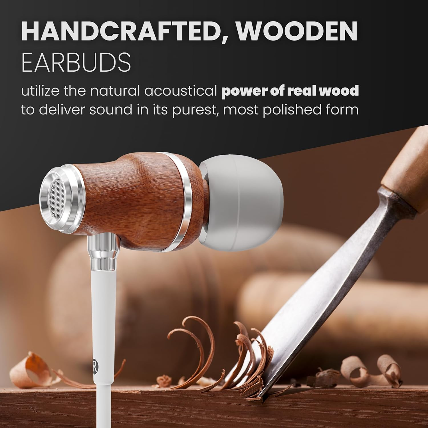 Symphonized NRG MFI Earbuds, Certified Lightning Earbuds Compatible with Apple Iphone/Ipad/Ipod, Premium Genuine Bubinga Wood In-Ear Noise Isolating Earphones, Stereo Wired Headphones (White) image number 5