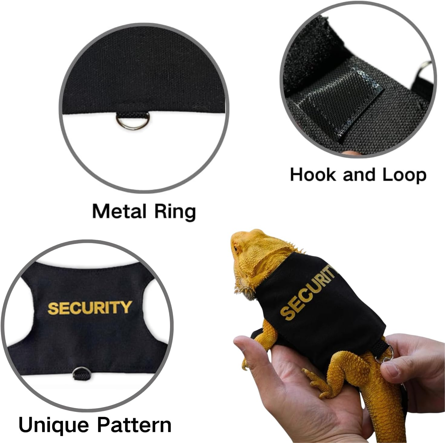 Bearded Dragon Harness and Leash Set - Adjustable Lizard Traction Rope Escape Proof Outdoor Walking Training Leash Reptile Security Costume Accessories for Bearded Dragon Lizard Small Pets (Black) image number 4