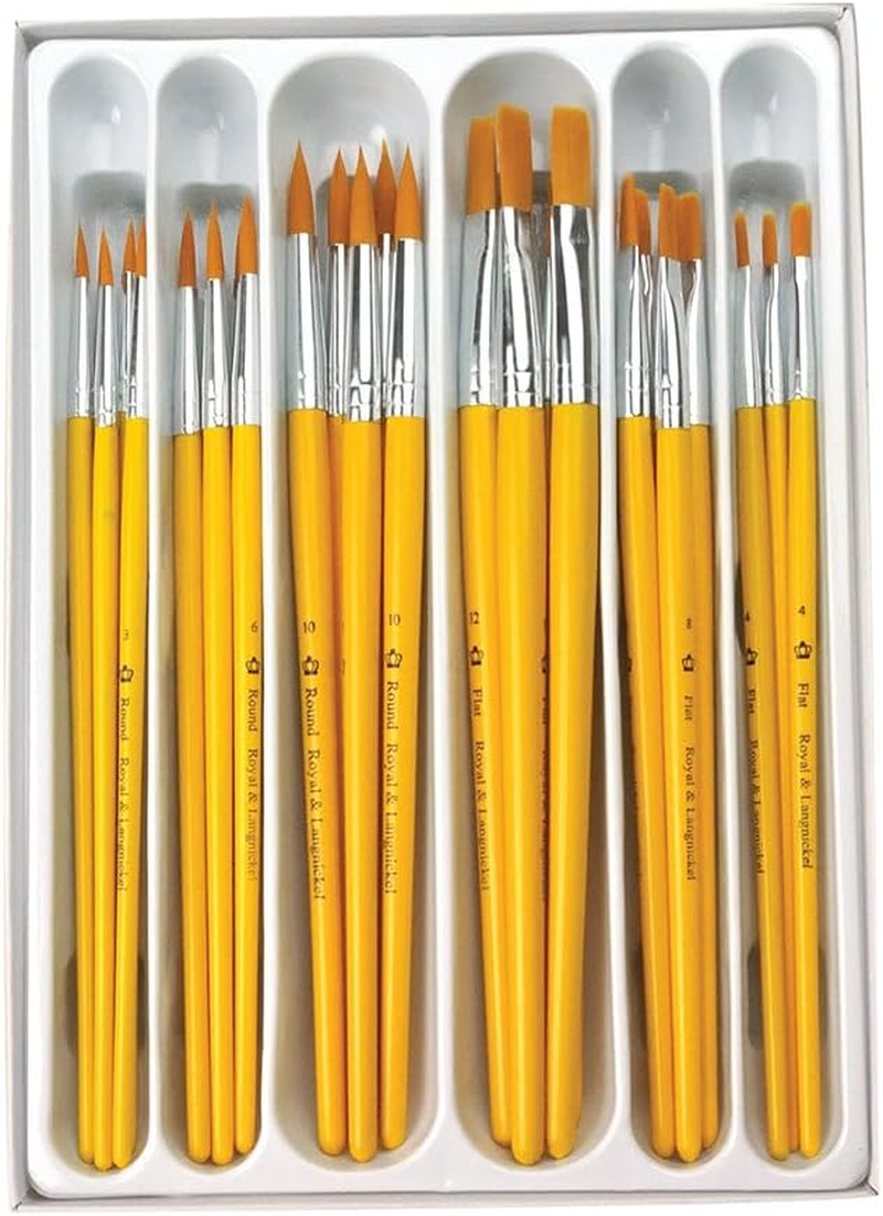 Royal and Langnickel Round/Flat Taklon Variety Brush Set - Gold (Pack of 30)