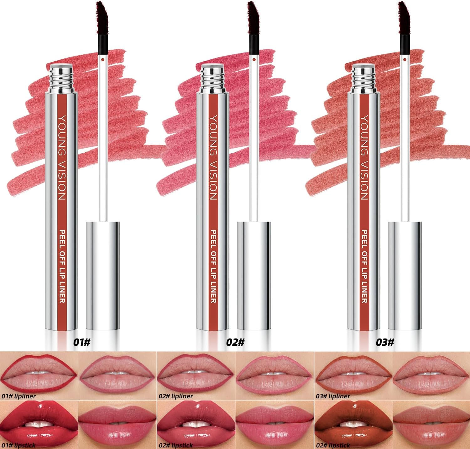 3Pcs Colors Peel off Lip Liner, Waterproof Matte Lip Gloss Long-Lasting Peel off Lip Tint, Non-Stick Cup Tattoo Magic Color Tint, Highly Pigmented Peel off Lip Liner(3Ml*3) image number 6