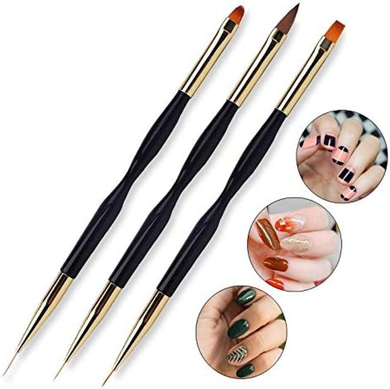 FULINJOY 4 in 1 Set, Dual-Ended Polygel Brush Picker Brush, 3 Pcs Nail Drawing Pen, Dual End Nail Art Pen Brush Acrylic round Flat Painting Drawing Liner Nail Tools image number 6