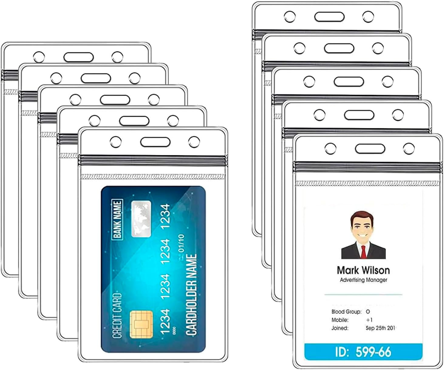 10PCS Horizontal ID Badge Holders, Sealable Waterproof Clear Plastic Holder, Fits Rfid/Proximity/Badge Swipe Cards or Credit Card image number 1
