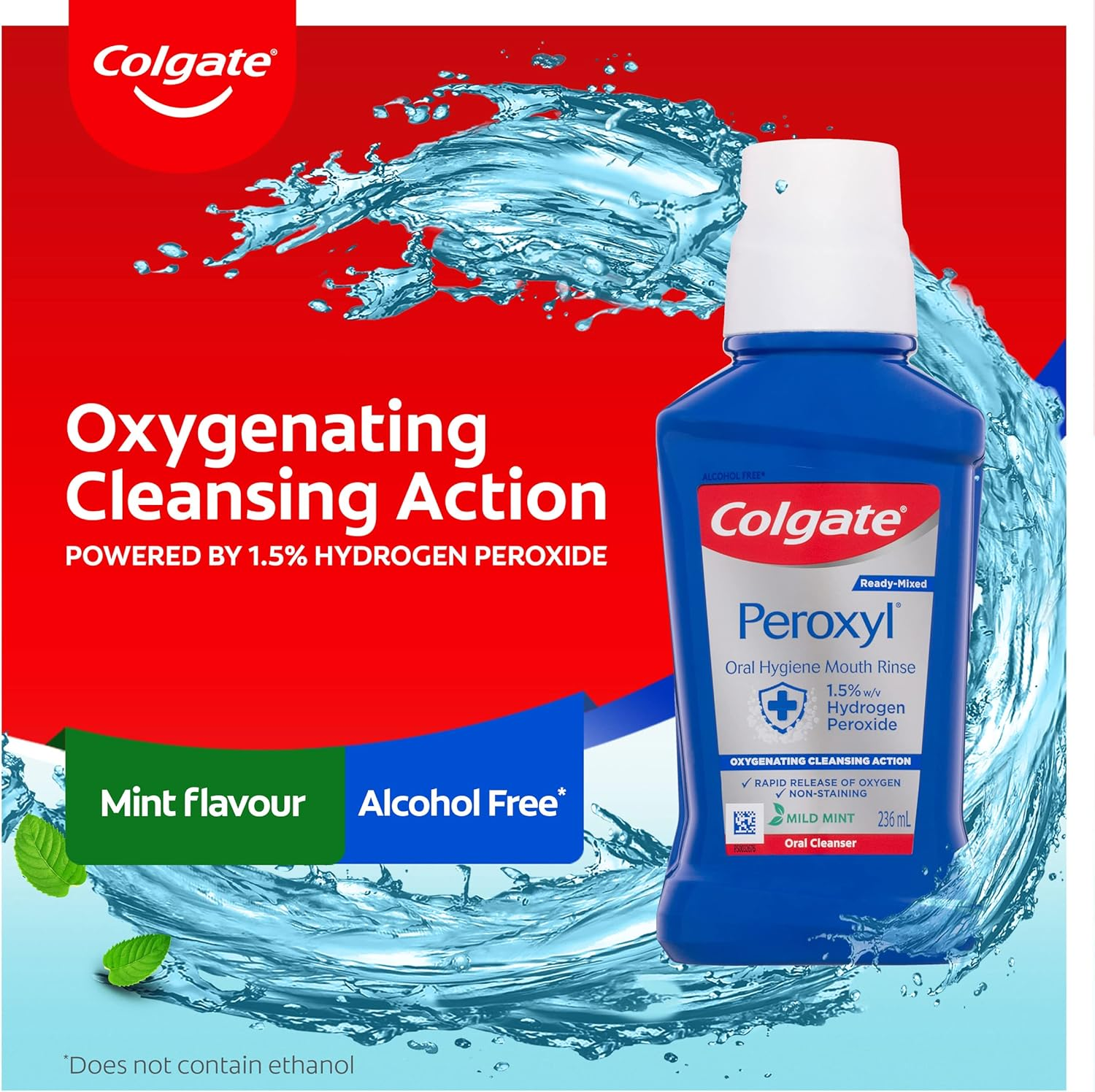 Colgate Peroxyl Rinse Oral Cleanser Mouthwash, 236Ml, Mint with 1.5% Hydrogen Peroxide image number 2