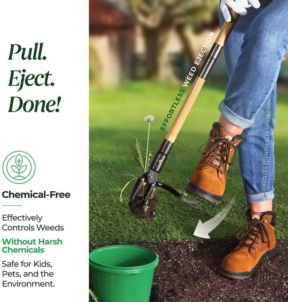 APEXORIGIN Weed Puller Tool, 1.1M Stand up Heavy Duty Weed Remover Tool with Long Handle, Foot Platform Design - 4 Claw Steel Head Weeder Tool, Bamboo Garden Hand Weeding Tool (Black) image number 5