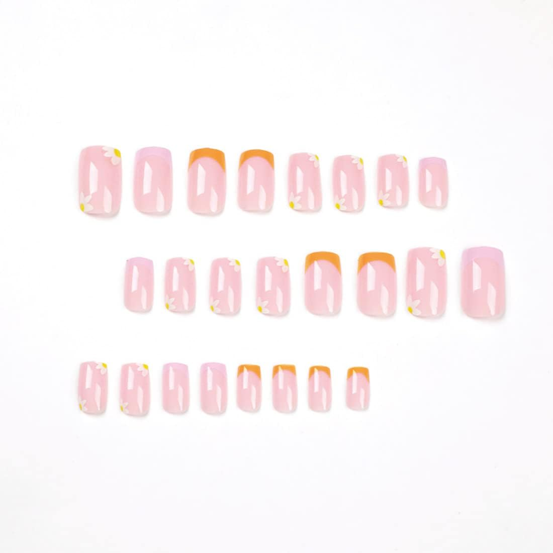 24Pcs Press on Nails French Yellow Purple Border Fake Nails Full Cover Reusable for Women and Girls DIY Manicure Salon Beginners image number 1
