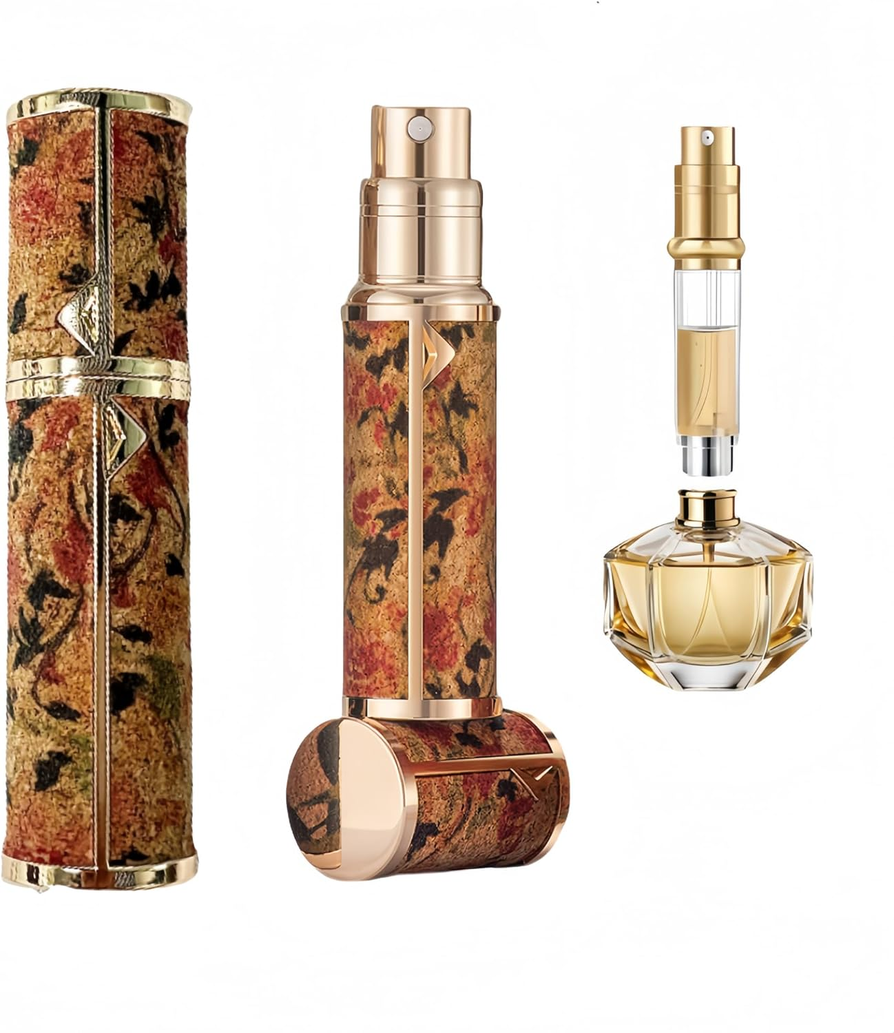 Longfng 5ML Travel Perfume Atomizer, Refillable Perfume Bottle with Retro Pattern, Leakproof Portable Small Spray Bottle for Women & Men, Elegant Mini Fragrance Accessory (Dark Floral)