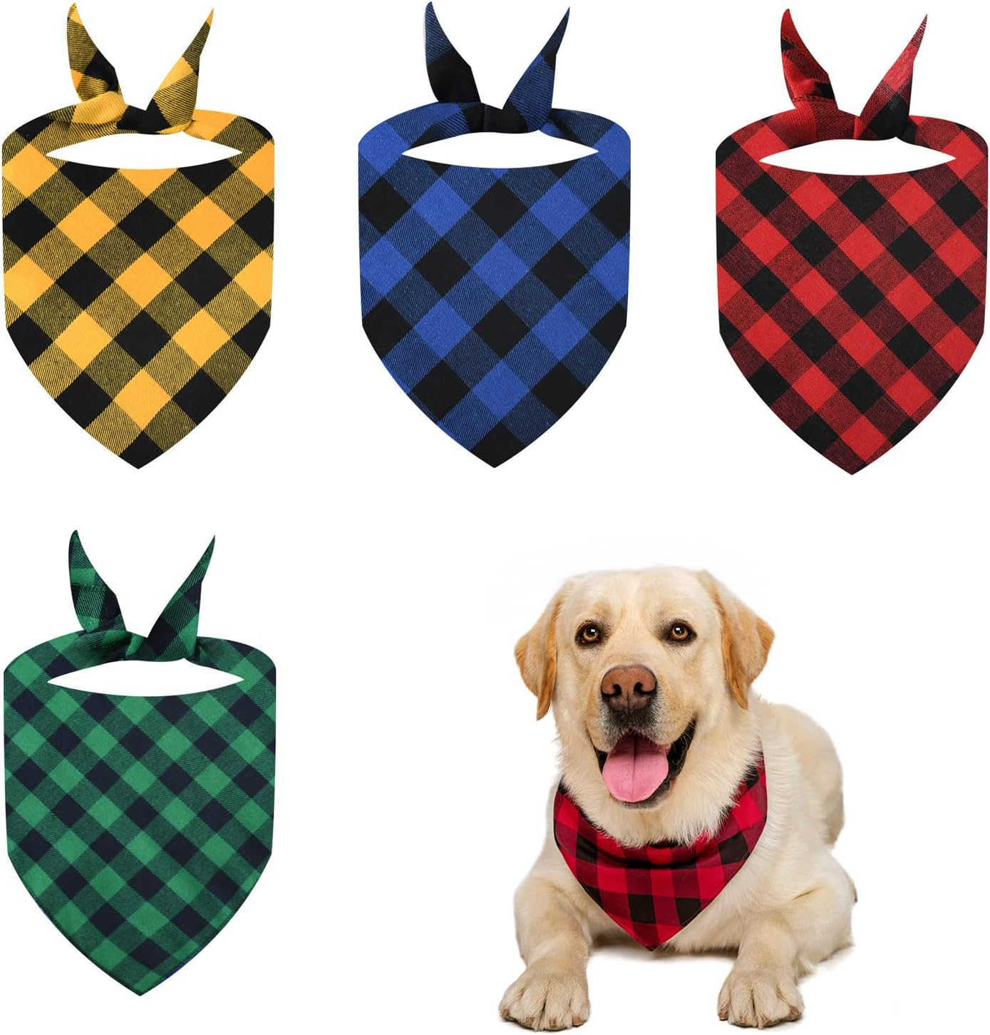 RTRTGS Set of 4 Classic Checked Dog Bandana Made of Cotton, Dog Triangle Neckerchief, Adjustable Bandana, Triangular Scarf for Dogs in Various Sizes (60 X 40 X 40 Cm), Multicoloured image number 4