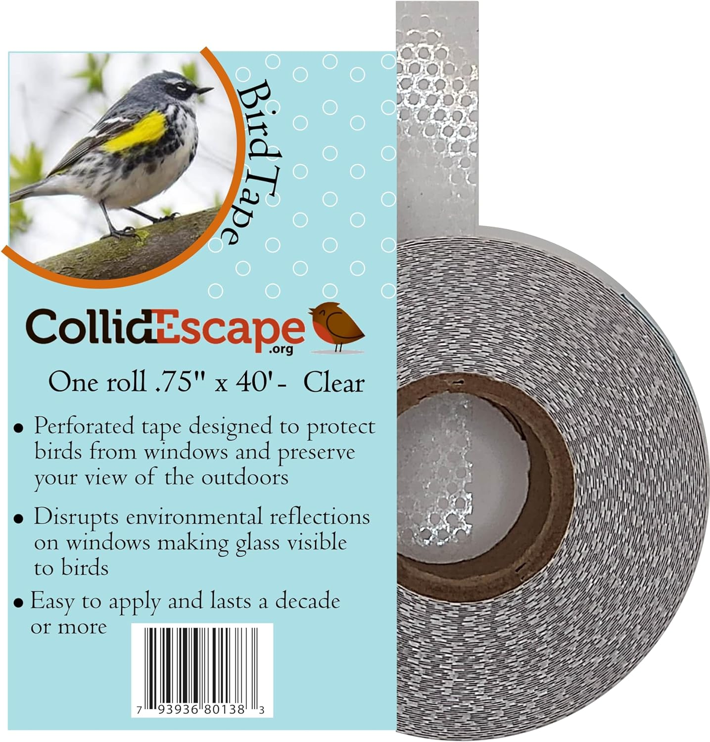 Collidescape Spiderweb Clear Bird Tape for Windows (3/4" X 40' - Covers 2 to 3 Windows) | Window Decals to Prevent Bird Strike