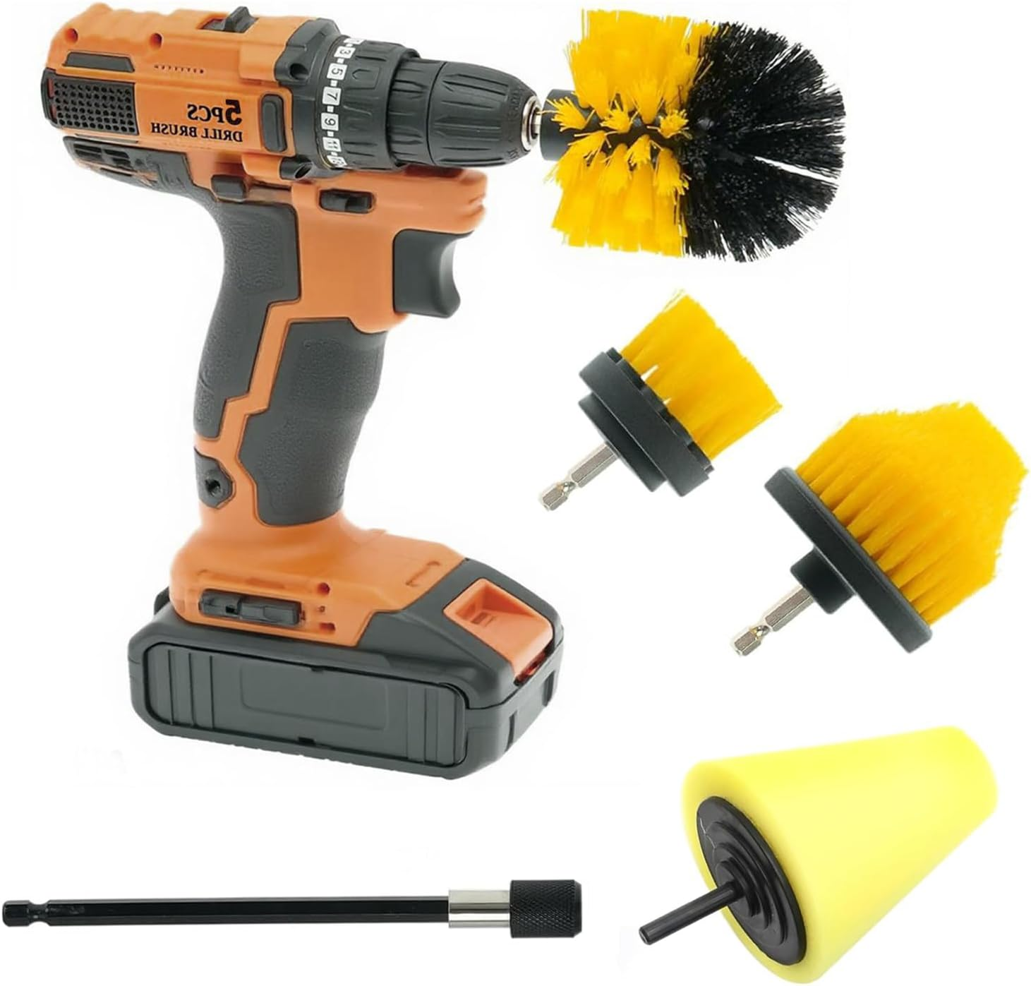5Pcs Drill Brush Attachment Power Scrubber Cleaning Brush Car Wheel Polishing Sponge Set, for Floor, Tub, Shower, Tile, Bathroom and Kitchen Surface