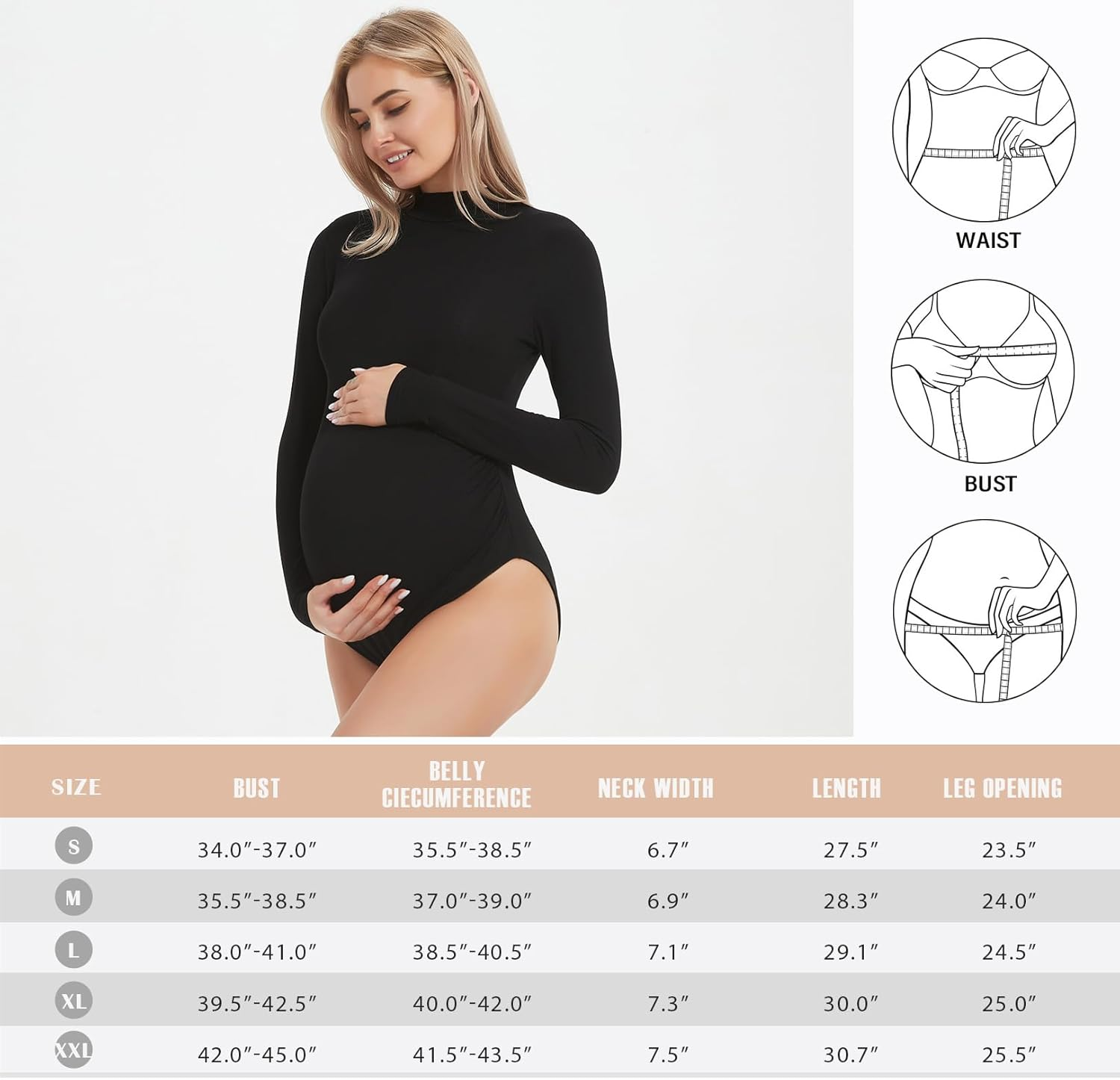 Bhome Maternity Shirt Mock Neck Long Sleeve Bodysuit for Pregnant Photoshoot image number 3