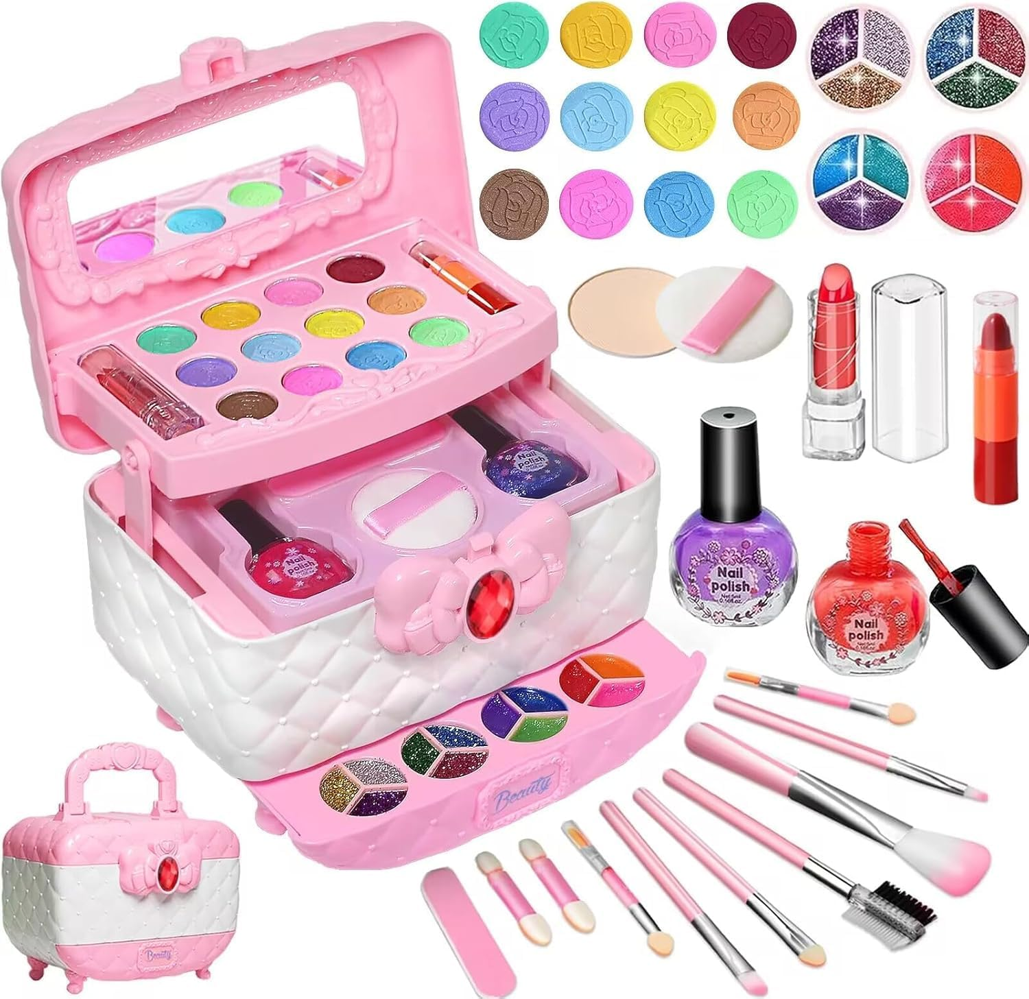 Kids Makeup Kit Toys - 41 Pcs Real Makeup Set for Little Girls - Prtend Play Cosmetic Case, Safe & Washable, Little Girl Makeup Set - Girls Toys Age 3-12