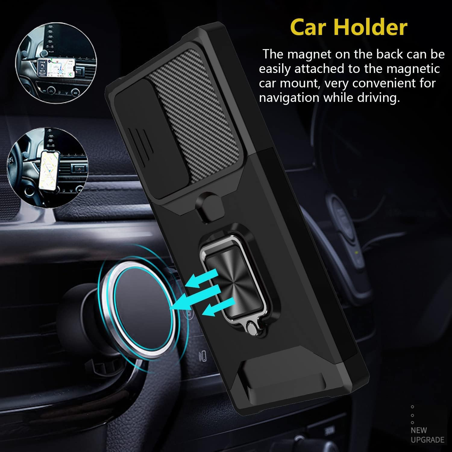 For Samsung Galaxy S21 Ultra Case, Galaxy S21 Ultra Case with [Card Holder] Camera Cover Built-In 360&deg; Rotate Ring Stand Kickstand Magnetic Magnet Heavy Duty Protective Phone Case for S21 Ultra 6.8" image number 1