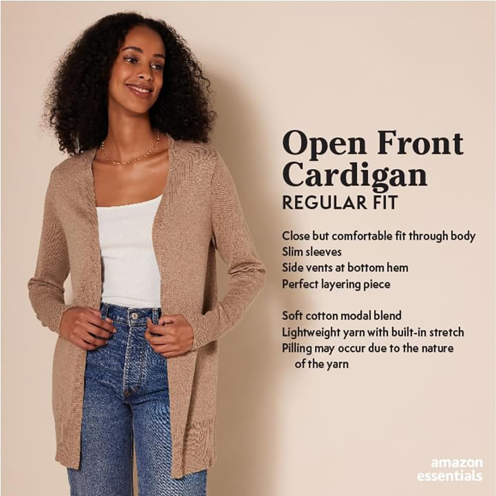 Amazon Essentials Women'S Lightweight Open-Front Cardigan Sweater (Available in plus Size), Navy, 1X image number 3