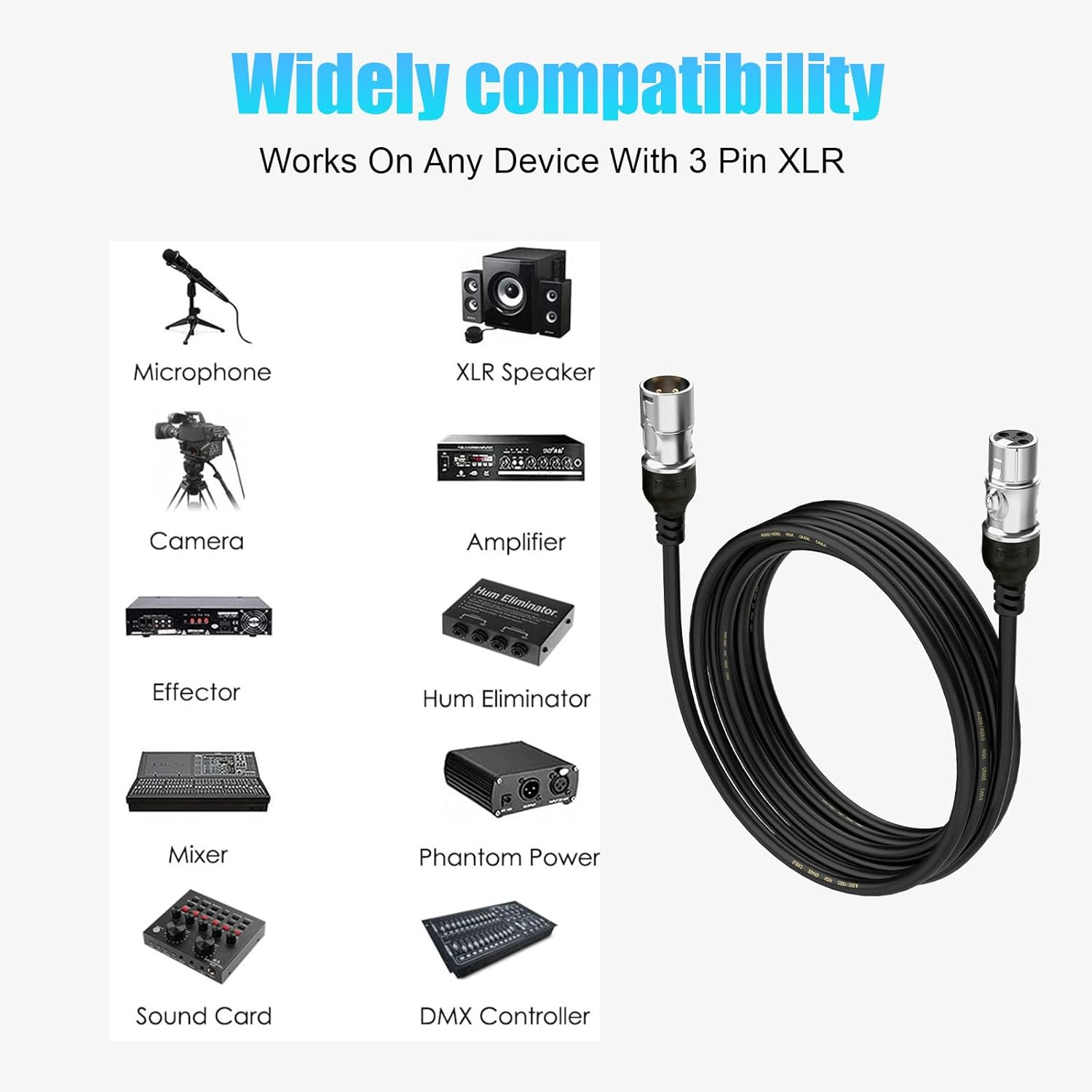 TEKERA XLR Cables 6-Pack &ndash; Colored XLR Male to Female Mic Cables, 3-Pin Balanced Microphone Audio Snake Cords for Studio, Mixer, Live Sound & Recording Equipment，0.5M