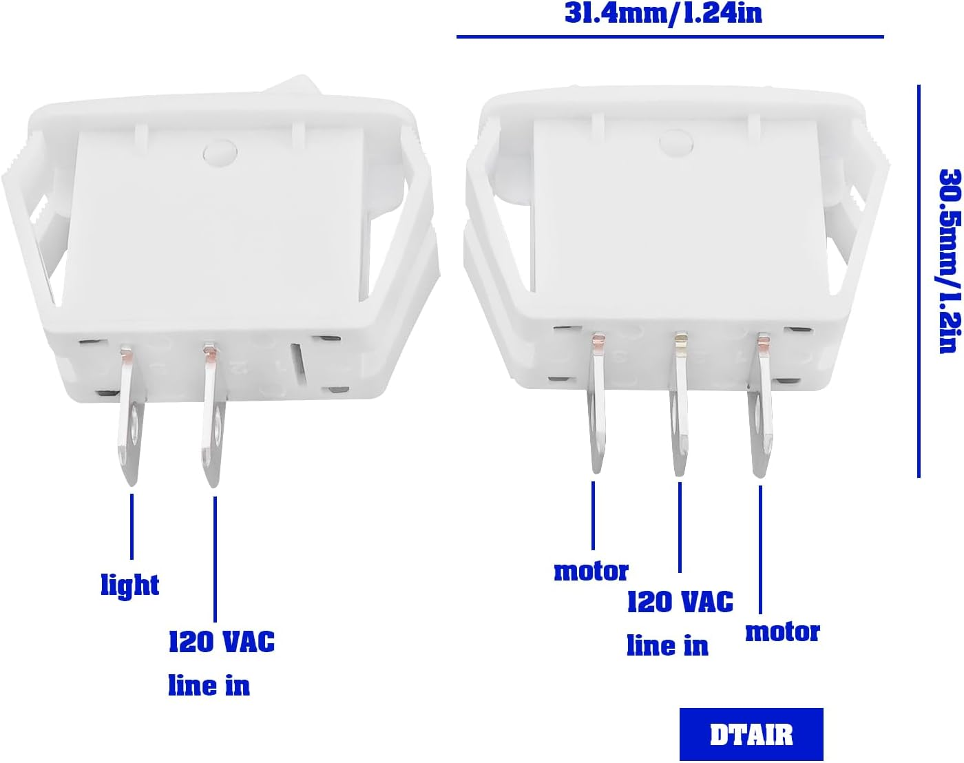 4PCS Range Hood Rocker Switch 2-Pin Light Switch 3-Pin Fan Switch Compatible with Broan image number 6