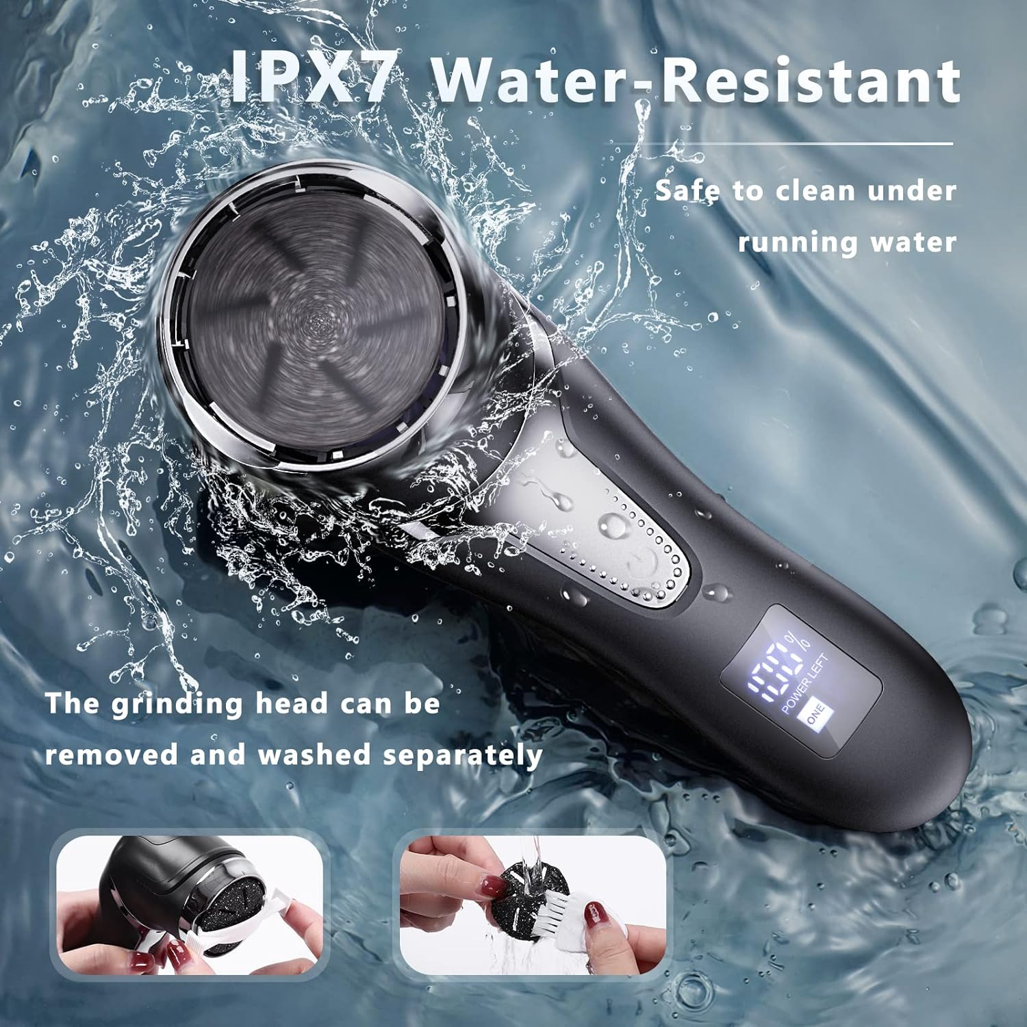 Electric Rechargeable Callus Remover Foot Electric IPX7 Waterproof LED Display Pedicure Set Foot Care Electric with Vacuum System, 2 Speeds & 3 Grinding Heads