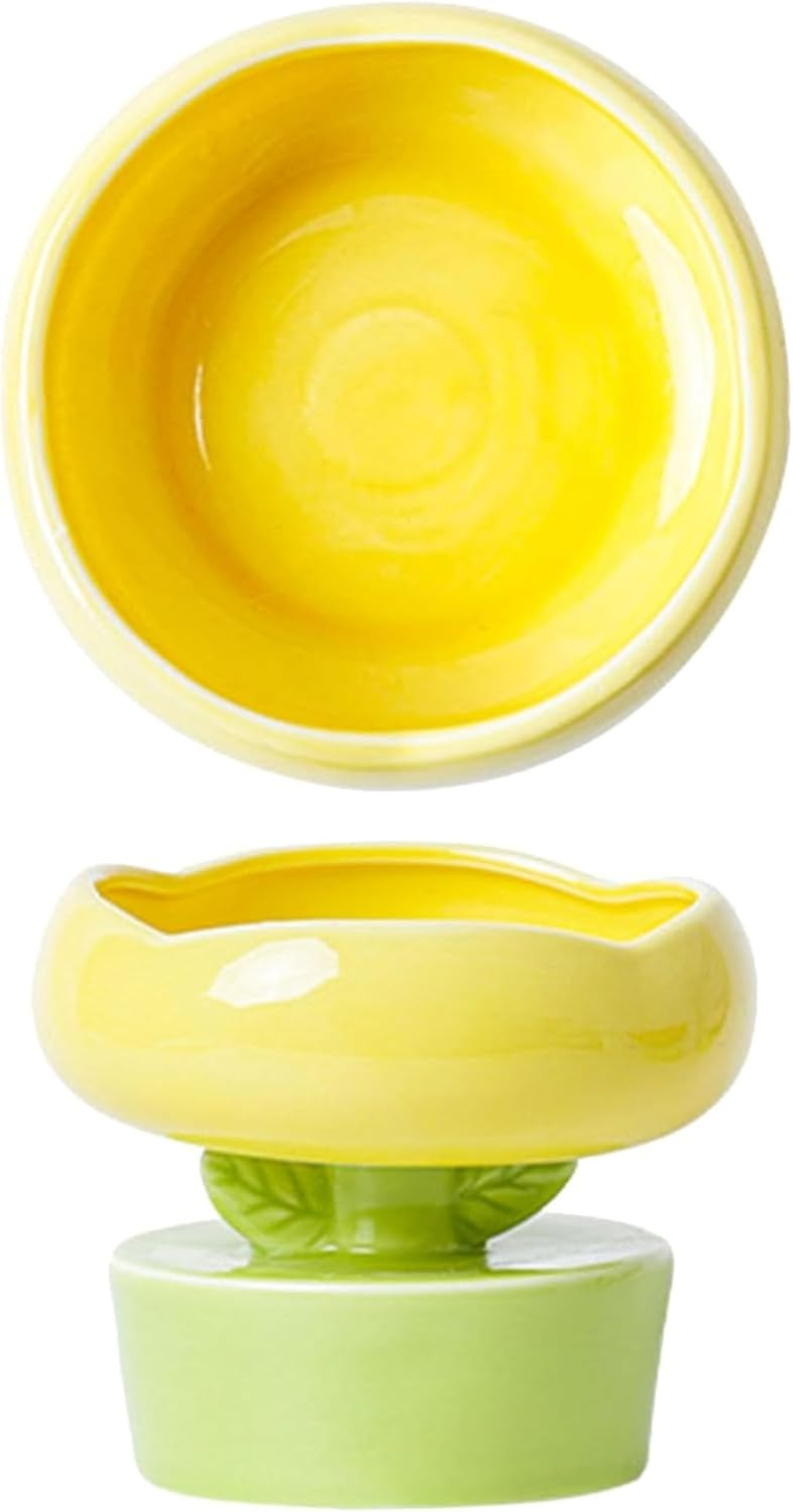 Ceramic Raised Cat Bowl Cute Flower Shape Neck Spine Protecting Raised Pet Food Bowl Pet Feeder Bowl for Cats anti Vomit Cat Bowls for Indoor Cats-Purple