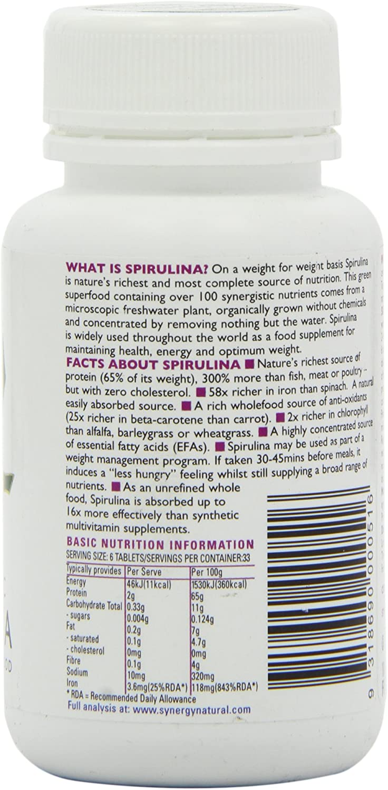 Synergy Natural Organic Spirulina 100 Tablets 500Mg image number 5
