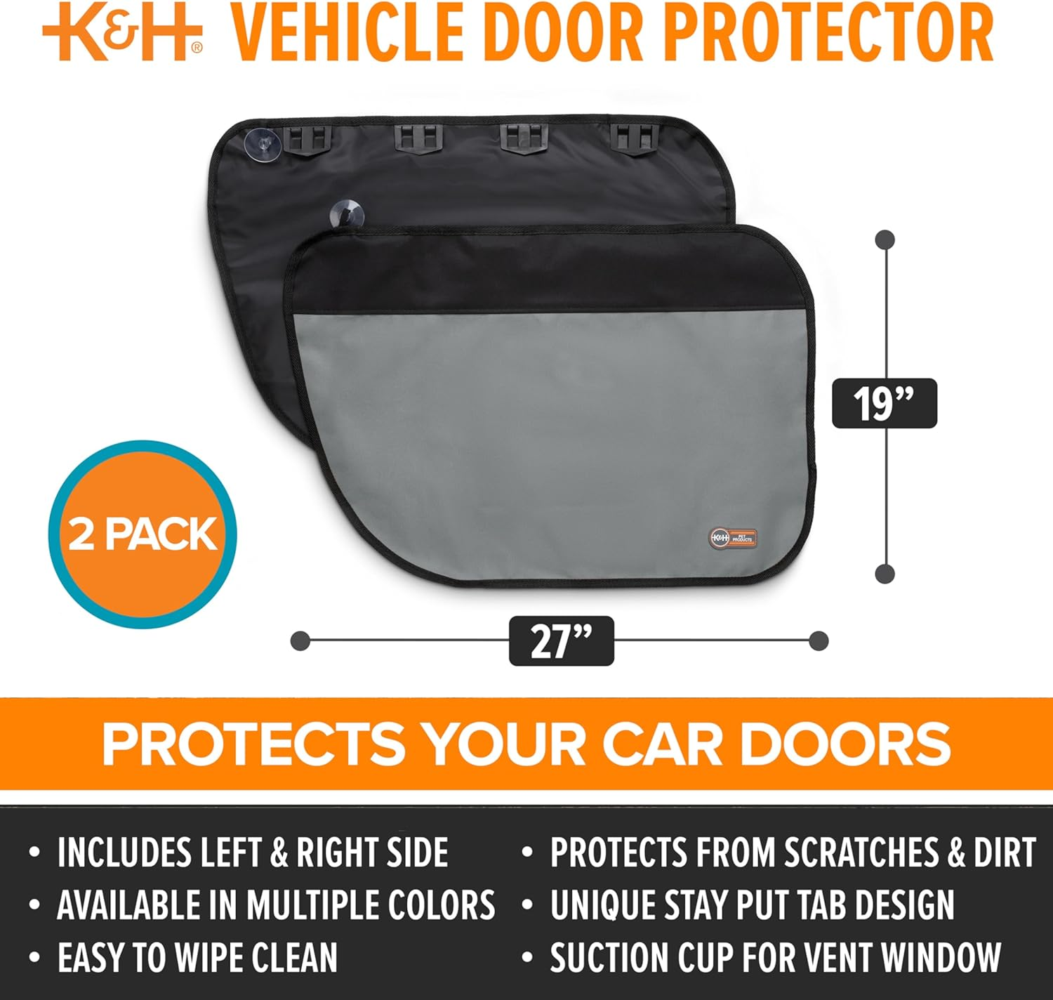 K&H Pet Products Vehicle Door Protector for Dogs - Gray, 2 Packs Interior Pet Car Door Protector from Dog Scratching, Sedan and SUV, Waterproof Protector for Car Door Scratches - Gray - 27" L X 19" H - Tan image number 2