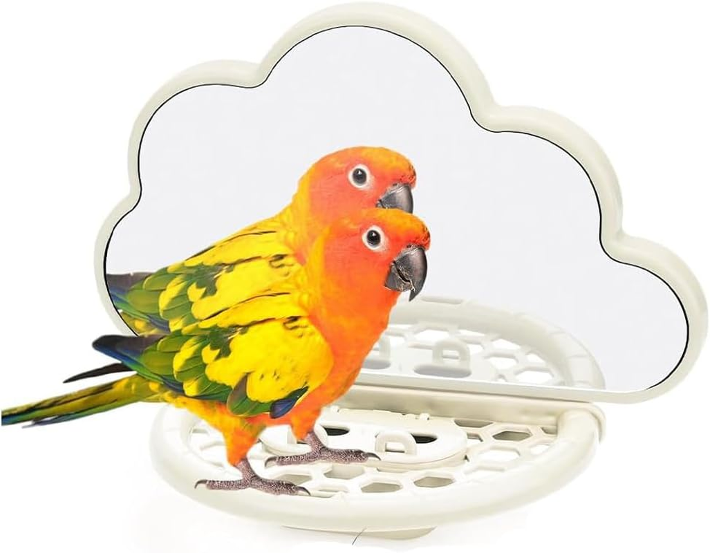 1Pcs Wezxrauo Cloud Mirror Bird Cage Toy with Perch & Hidden Feeder | Parrot Mirror Platforms for Parakeets, Cockatiels | Bird Mirror Toy with Perching Station | Cage Accessories image number 4