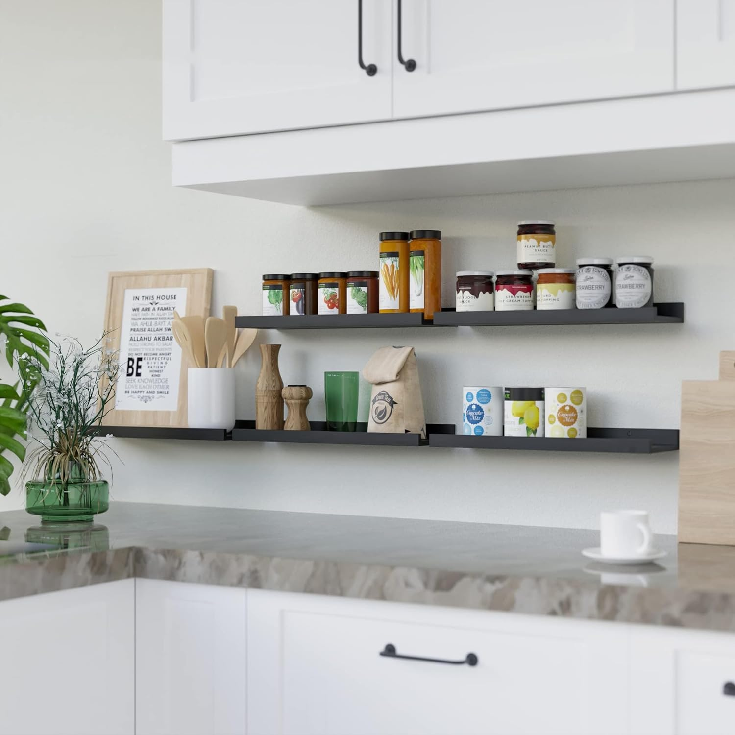 5 Set White Floating Shelves, XICEN Wall Mounted Shelves for Wall Decor, Modern Picture Ledge Shelf with Lip for Wall Storage Nursery, Bedroom, Living Room, Bathroom (Black) - Black image number 5